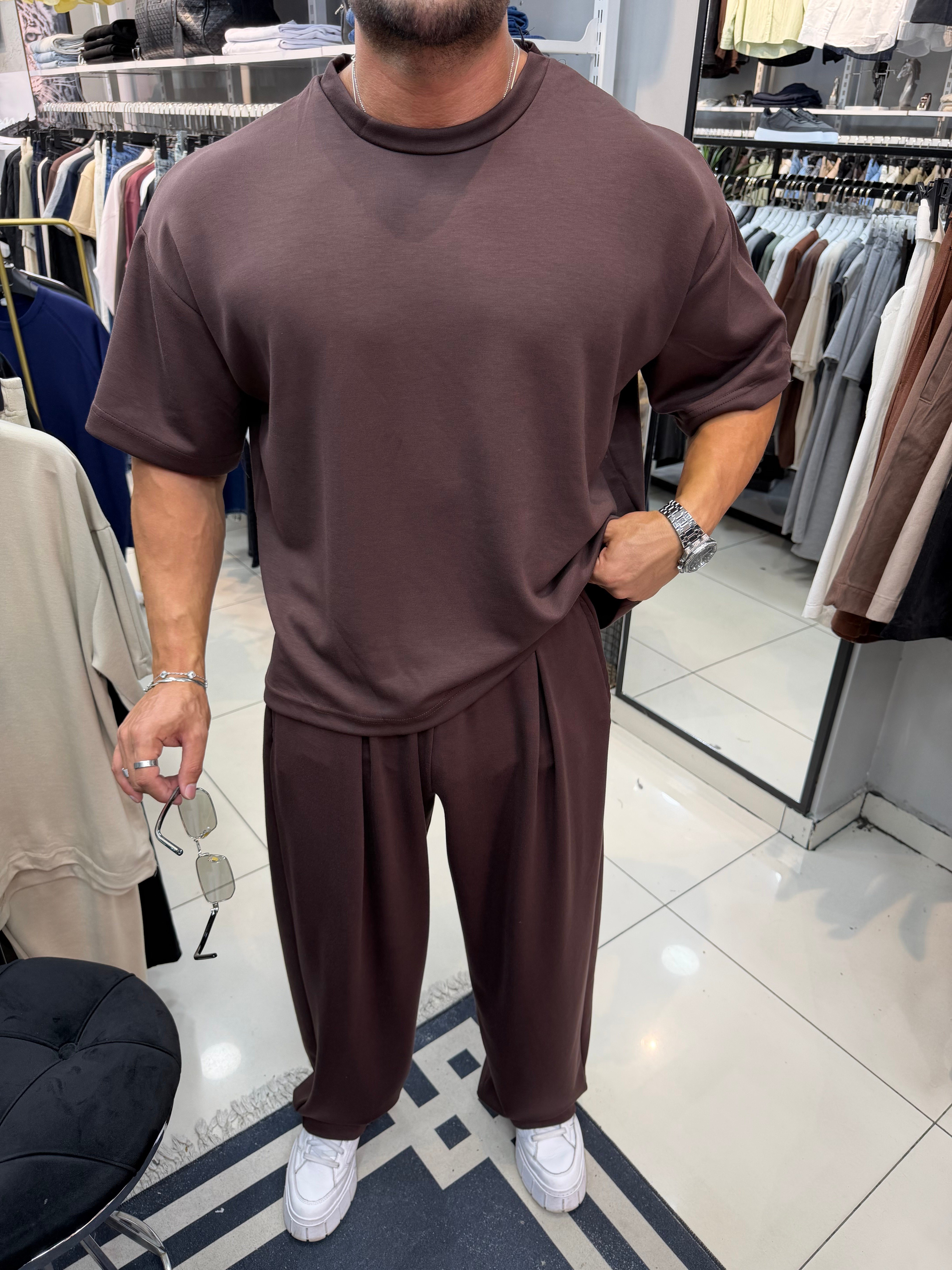 PREMIUM OVERSIZE OYSHO KUMAŞ TAKIM KAHVERENGİ