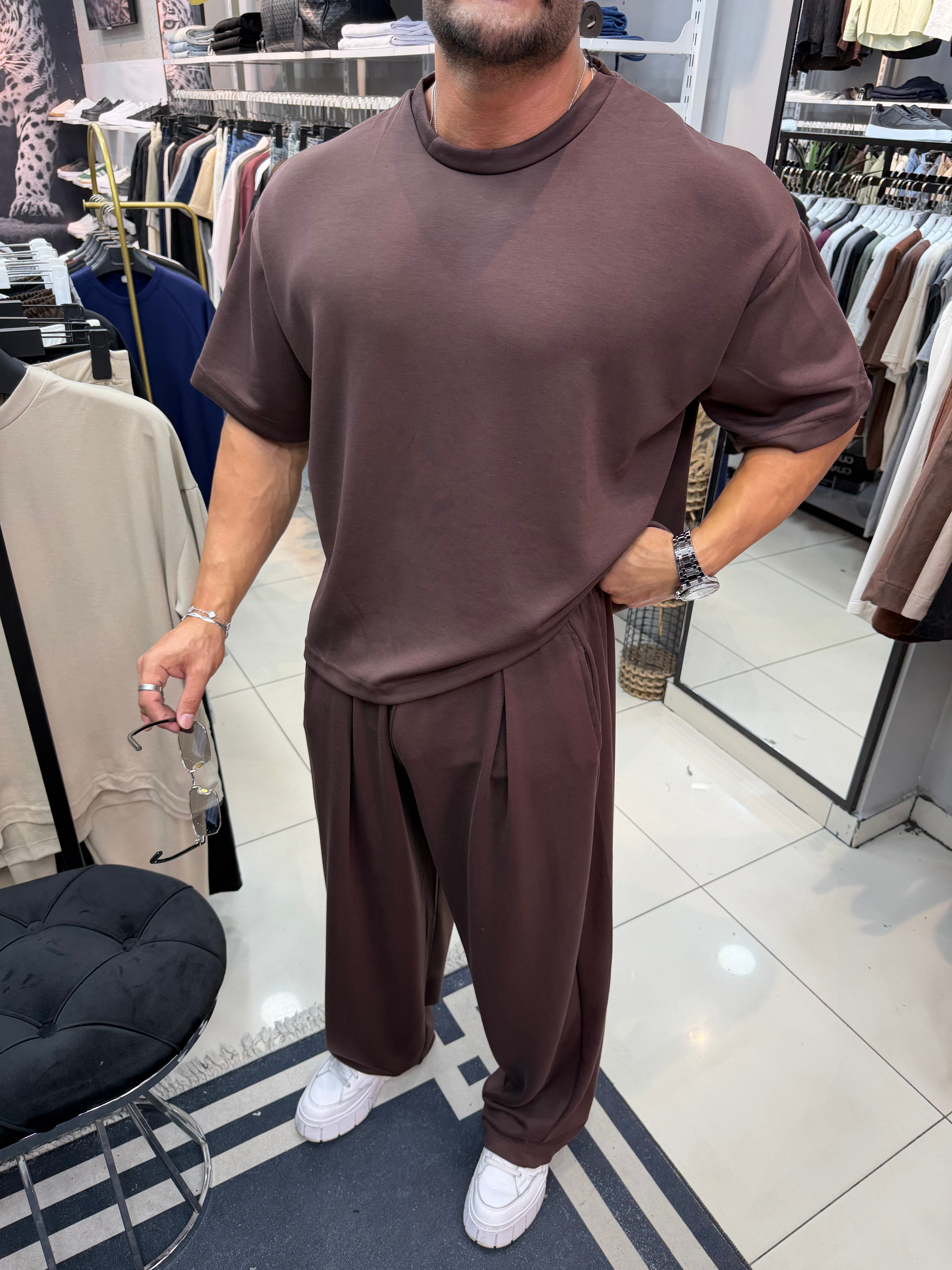 PREMIUM OVERSIZE OYSHO KUMAŞ TAKIM KAHVERENGİ
