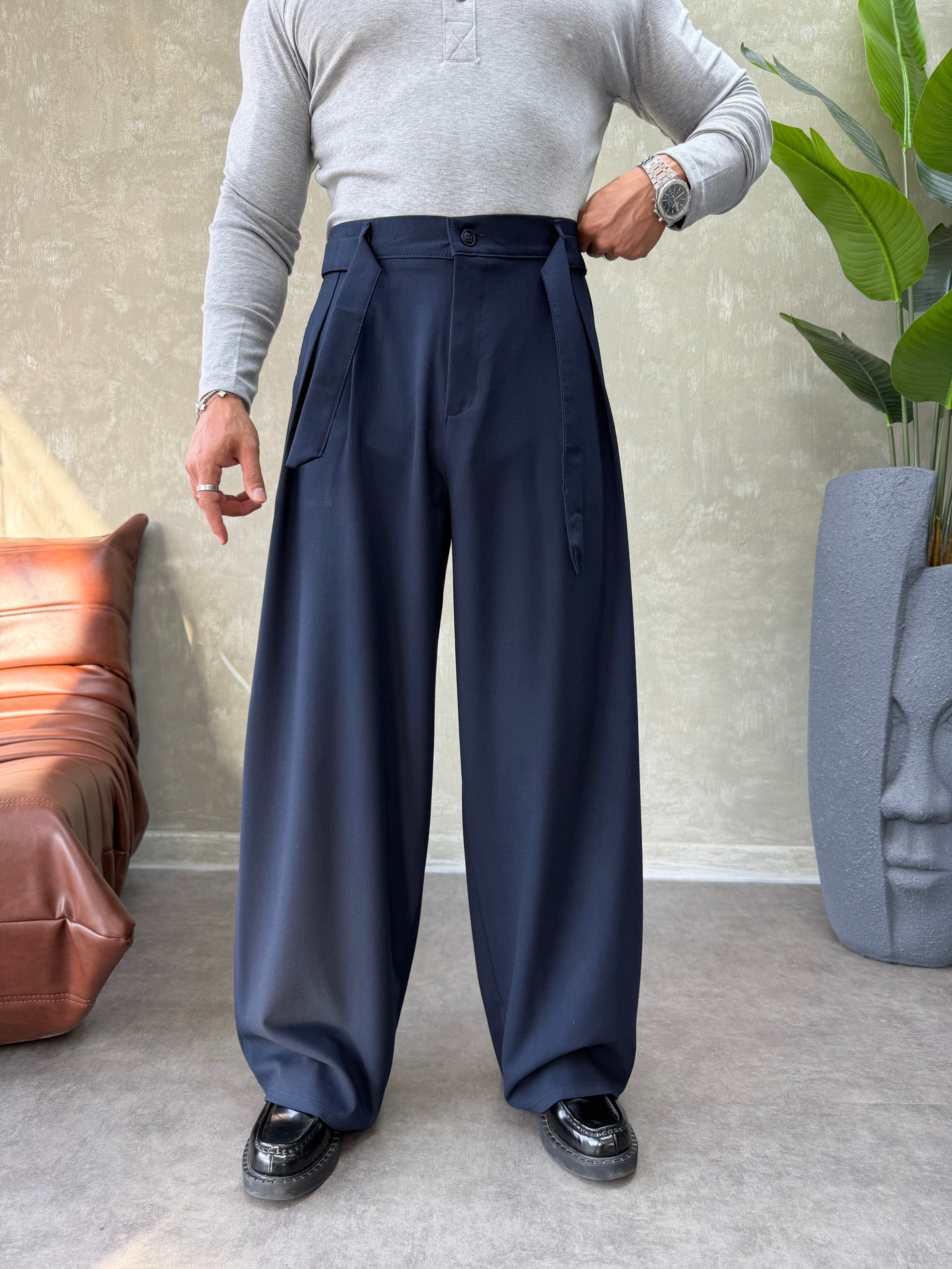 PREMIUM SERİ KEMER DETAYLI KORE KESİM PANTOLON LACİVERT 