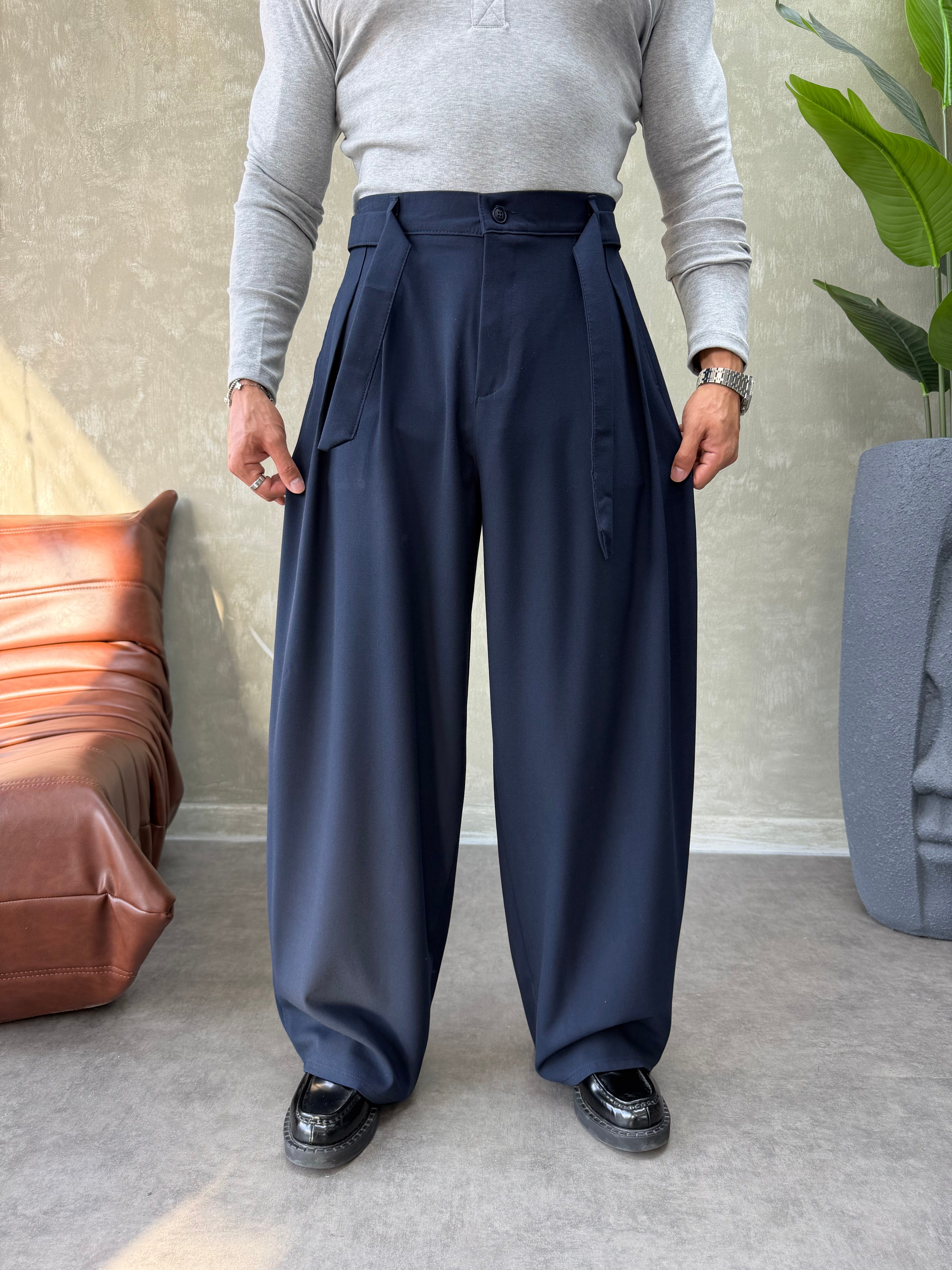 PREMIUM SERİ KEMER DETAYLI KORE KESİM PANTOLON LACİVERT 