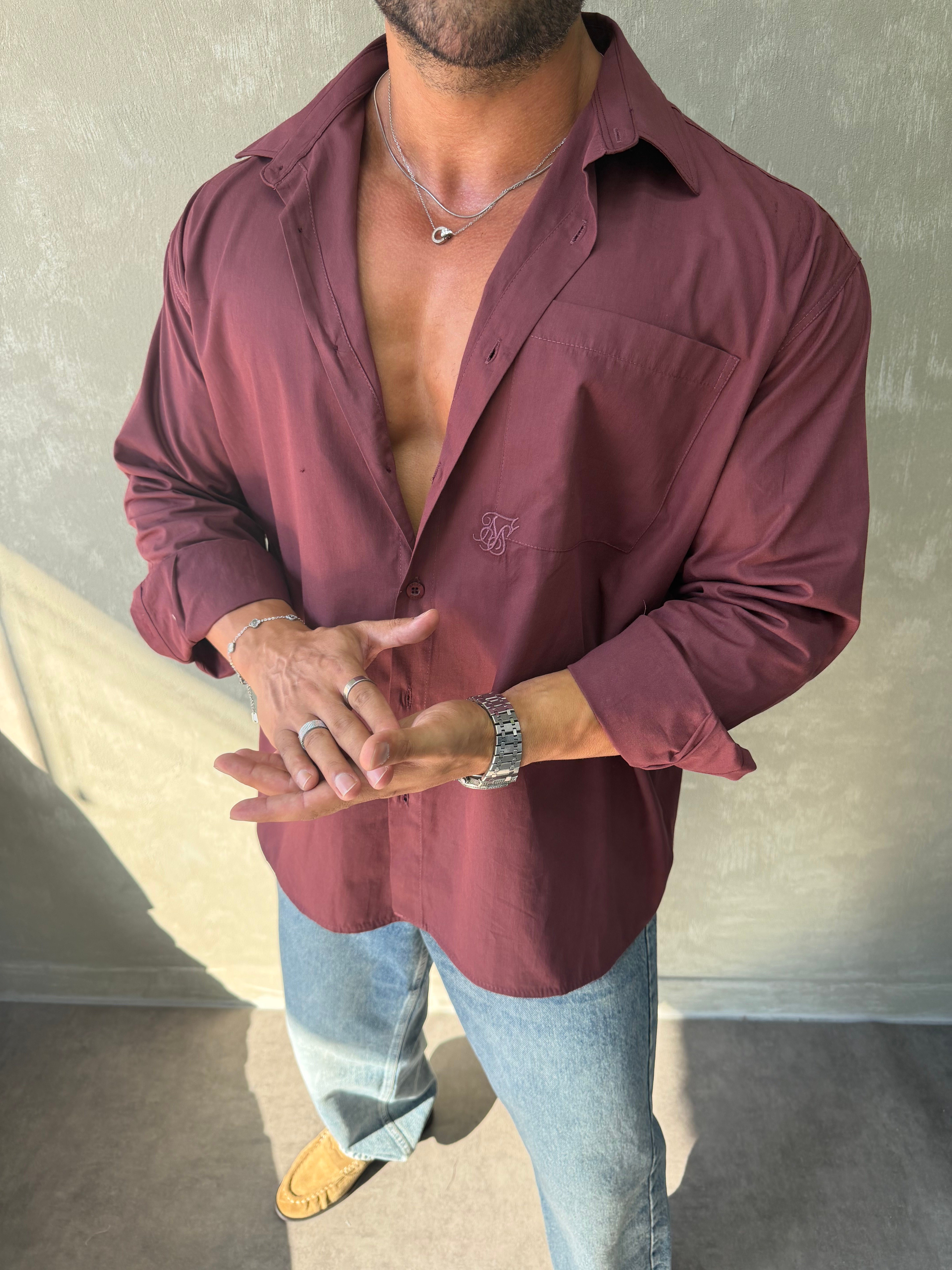 PREMIUM SERİ OVERSİZE GÖMLEK BORDO