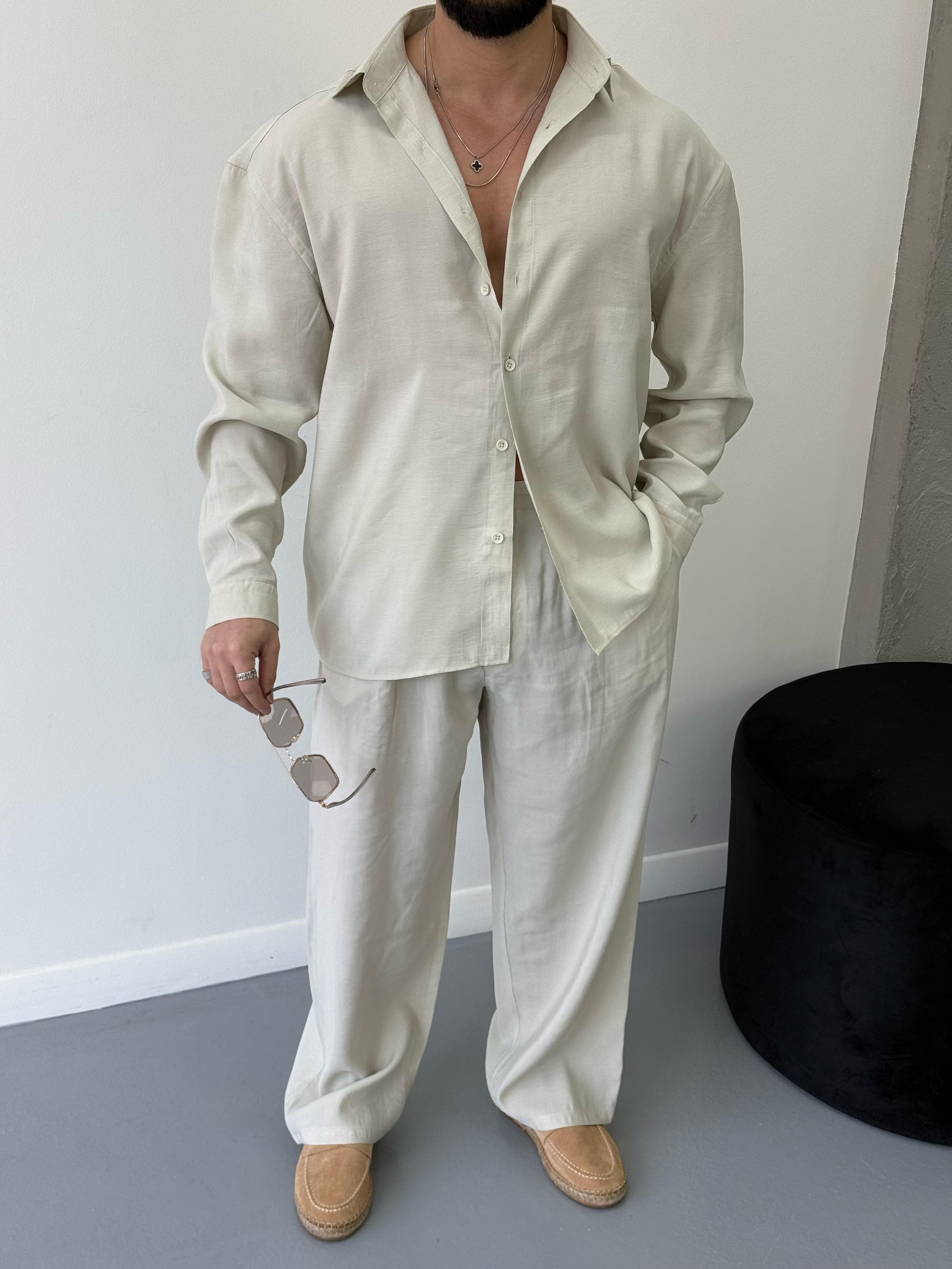 Premium Seri Oversize Modal Kumaş alt Üst Takım Krem