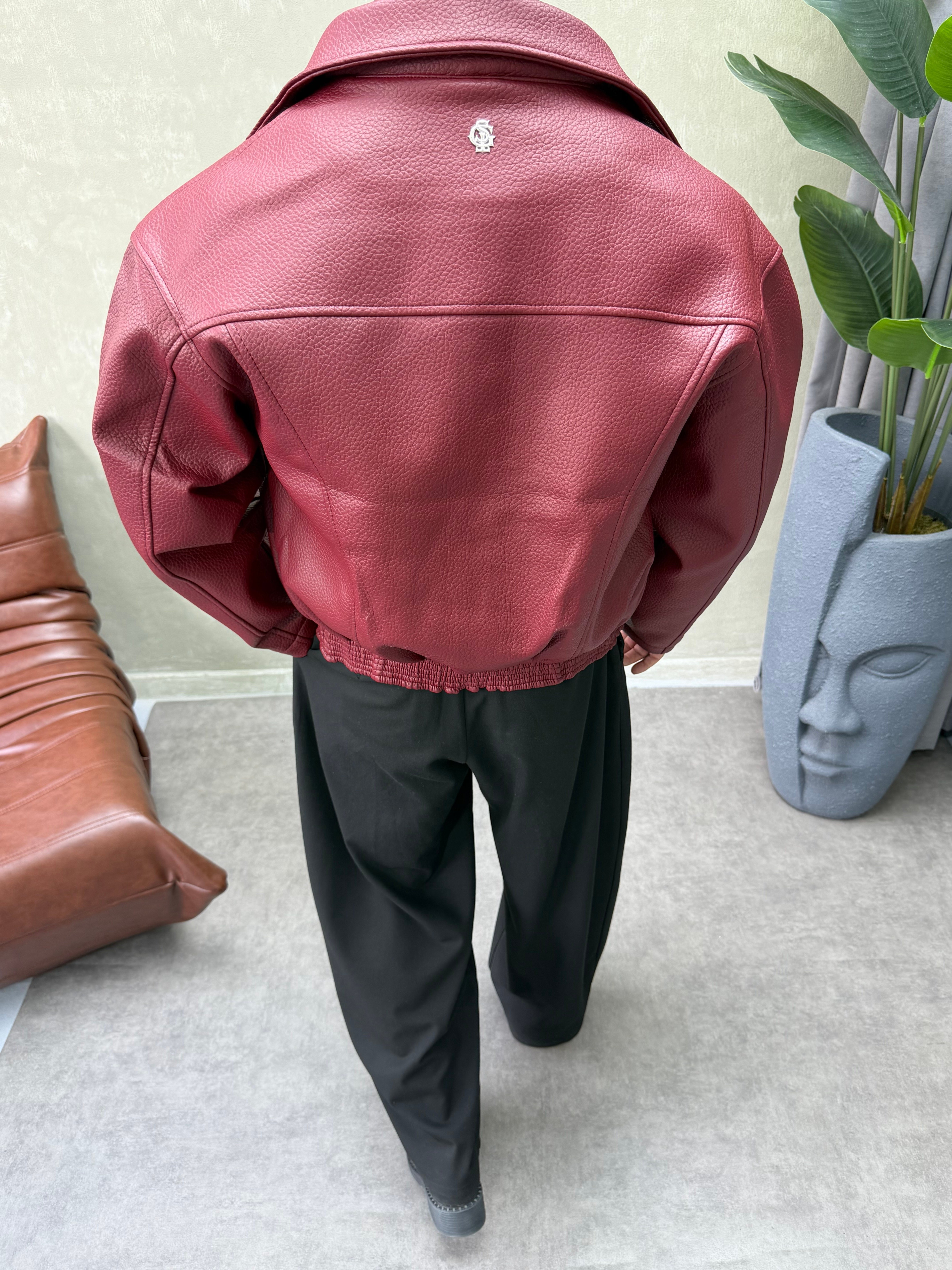 PREMIUM SERİ OVERSIZE YIKAMALI DERİ MONT BORDO