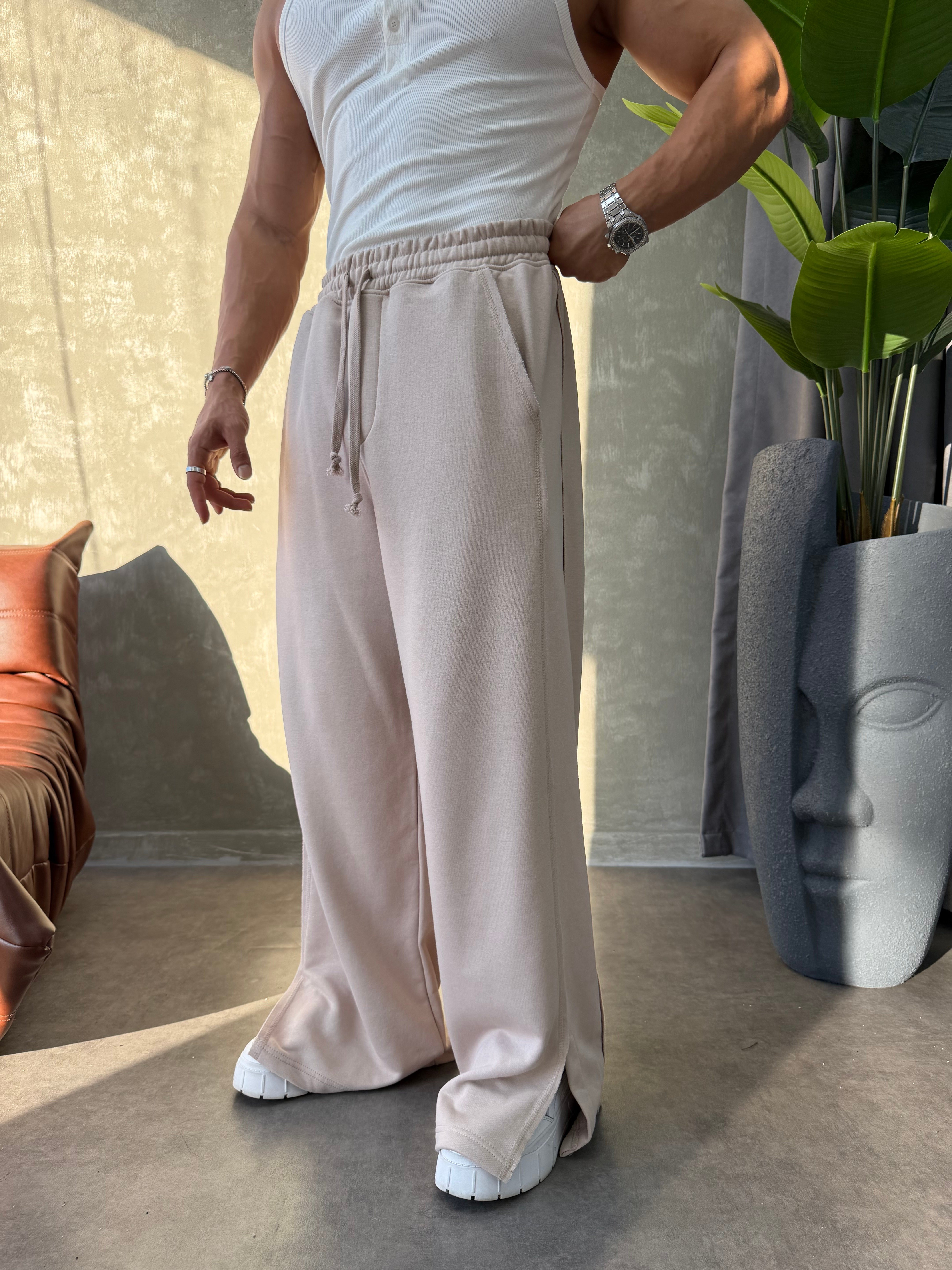 PREMIUM SERİ SUPER BAGGY YIRTMAÇLI EŞOFMAN BEJ