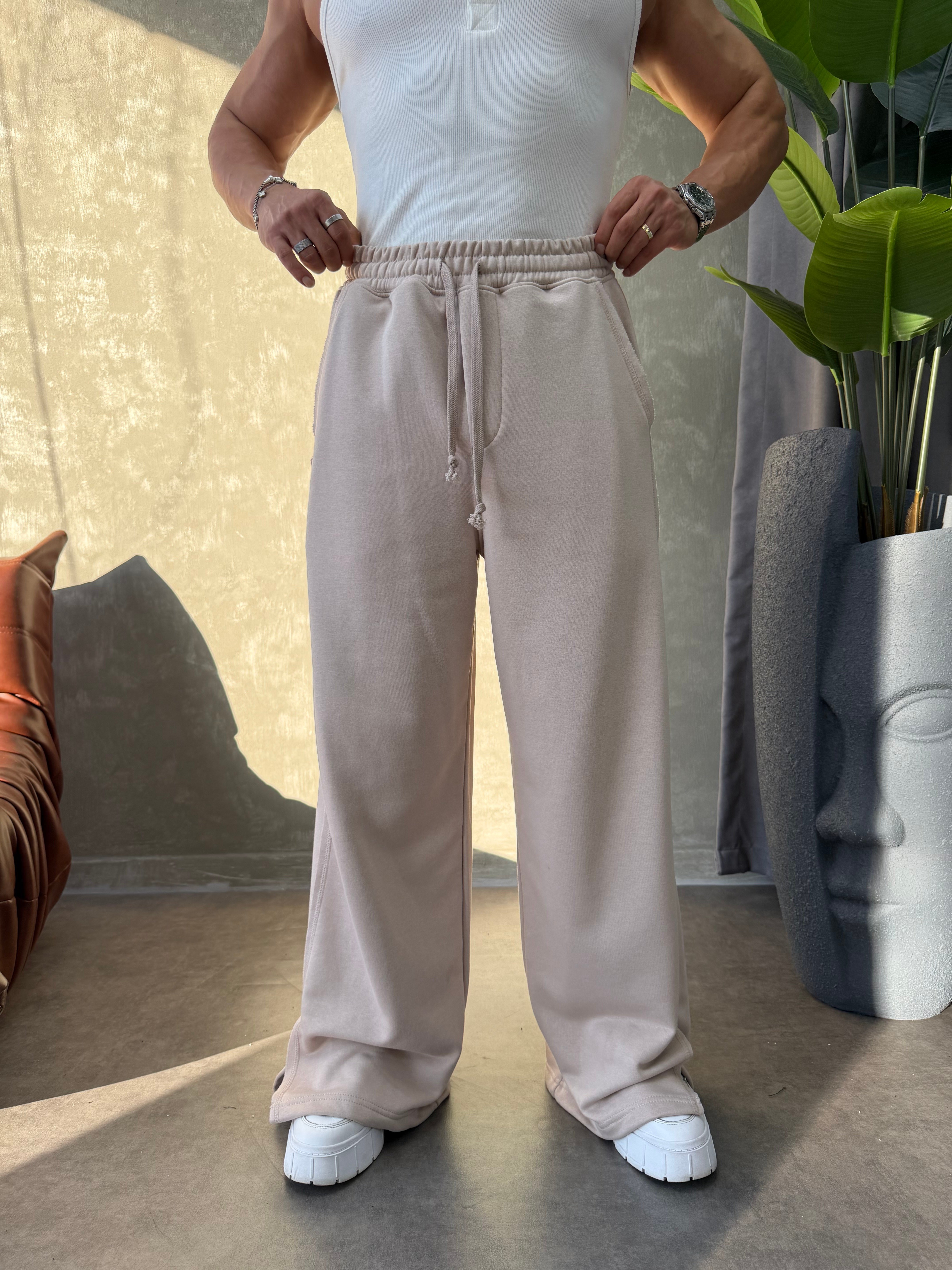 PREMIUM SERİ SUPER BAGGY YIRTMAÇLI EŞOFMAN BEJ