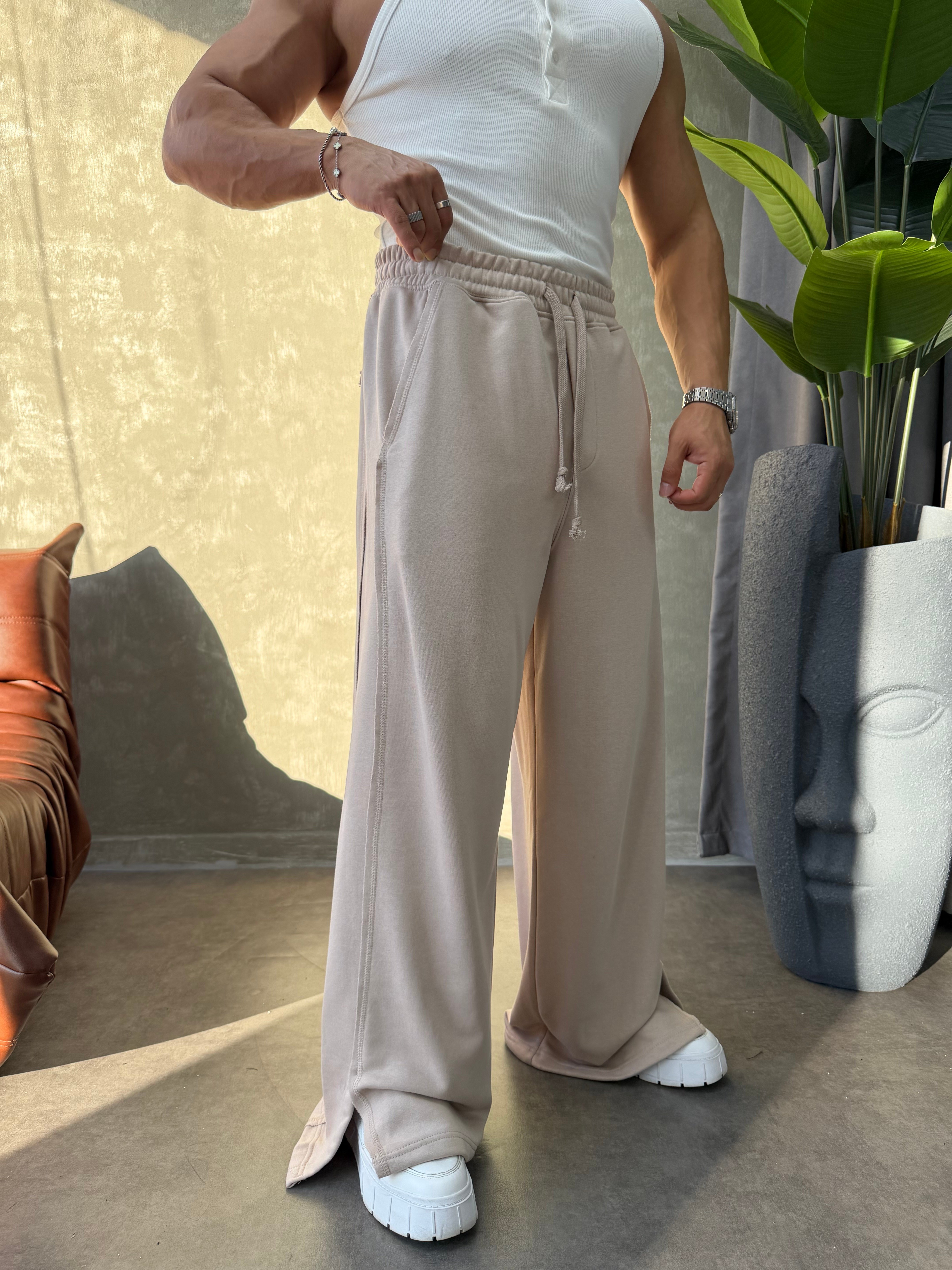 PREMIUM SERİ SUPER BAGGY YIRTMAÇLI EŞOFMAN BEJ