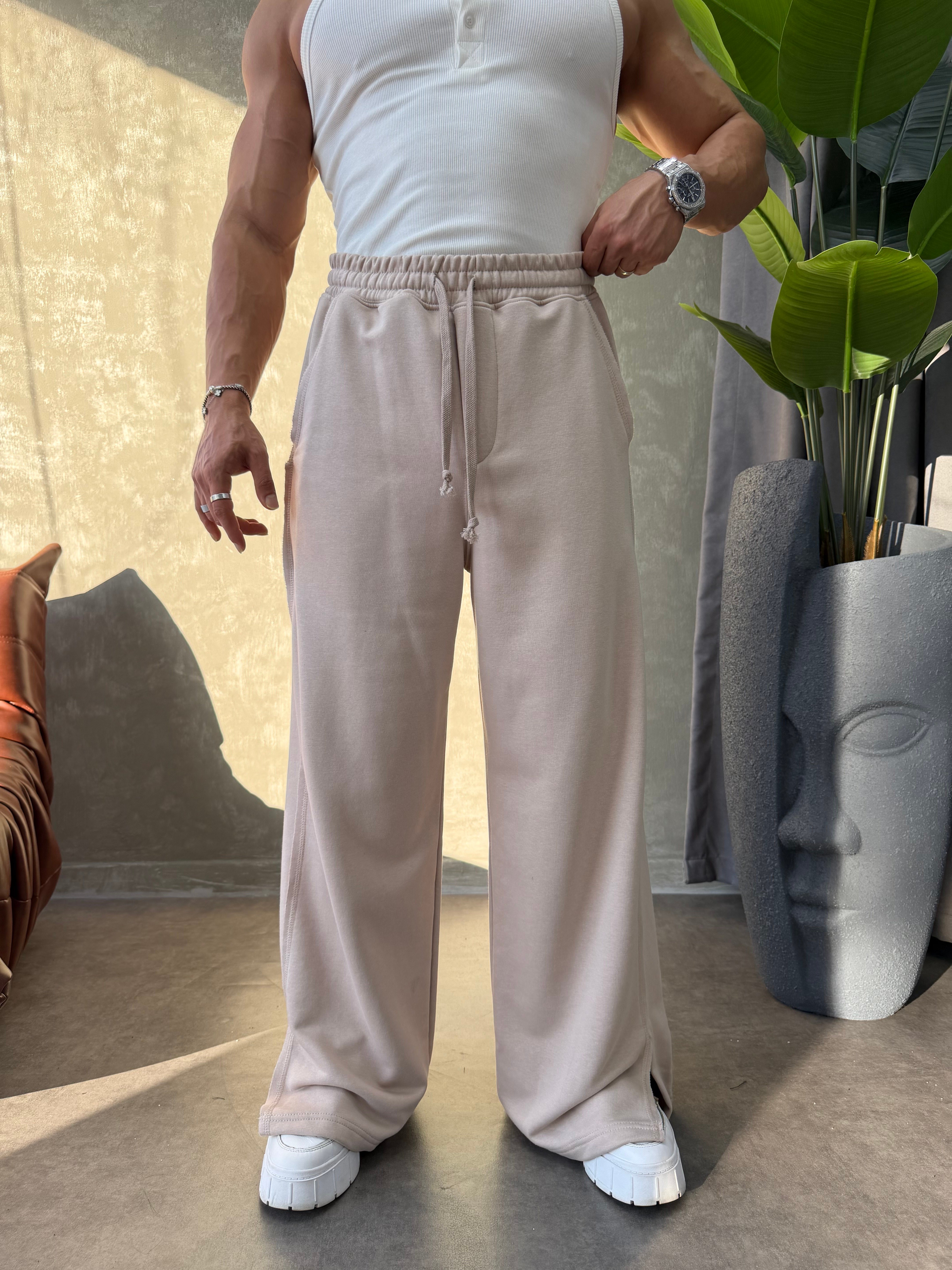 PREMIUM SERİ SUPER BAGGY YIRTMAÇLI EŞOFMAN BEJ