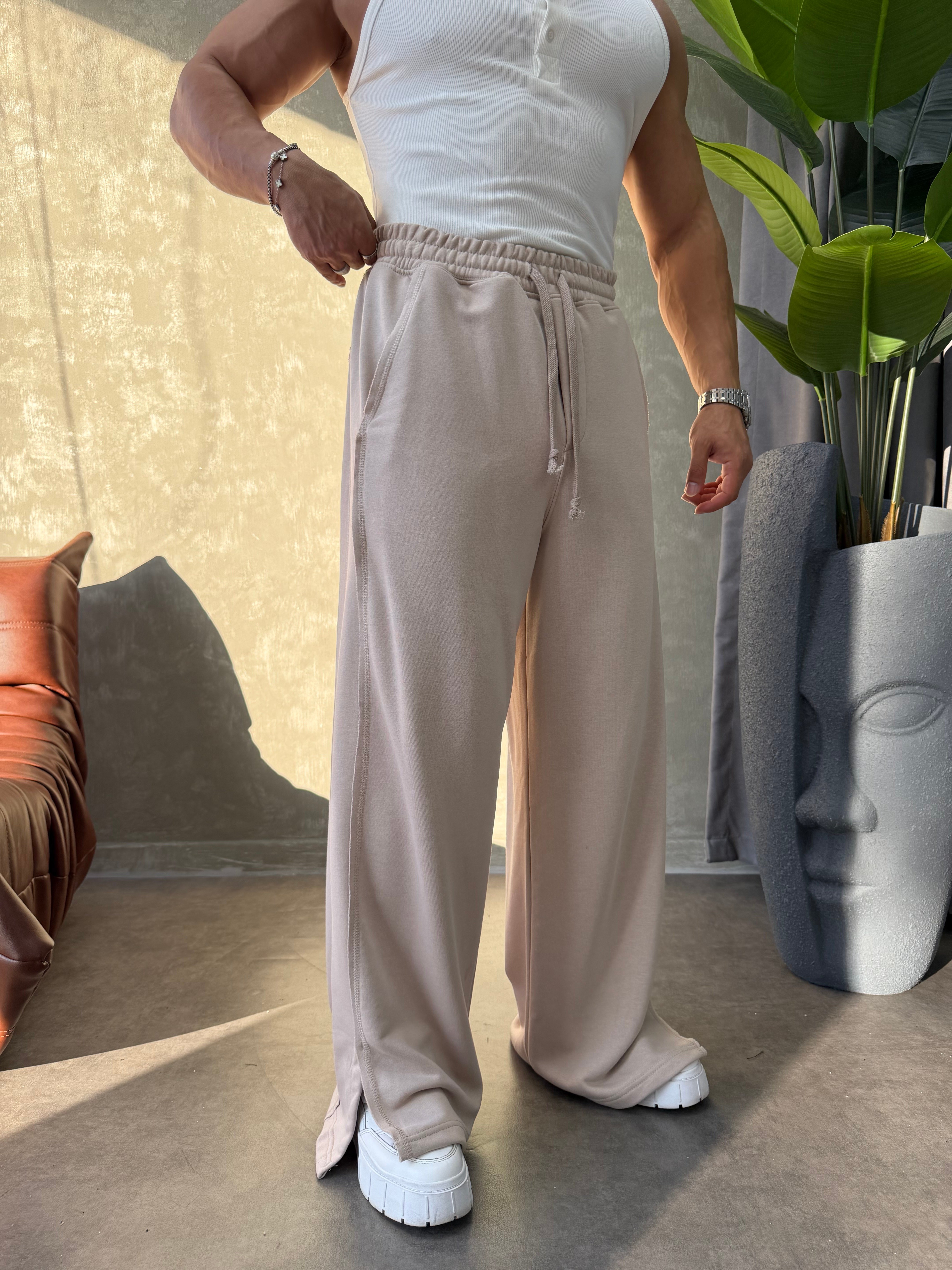 PREMIUM SERİ SUPER BAGGY YIRTMAÇLI EŞOFMAN BEJ