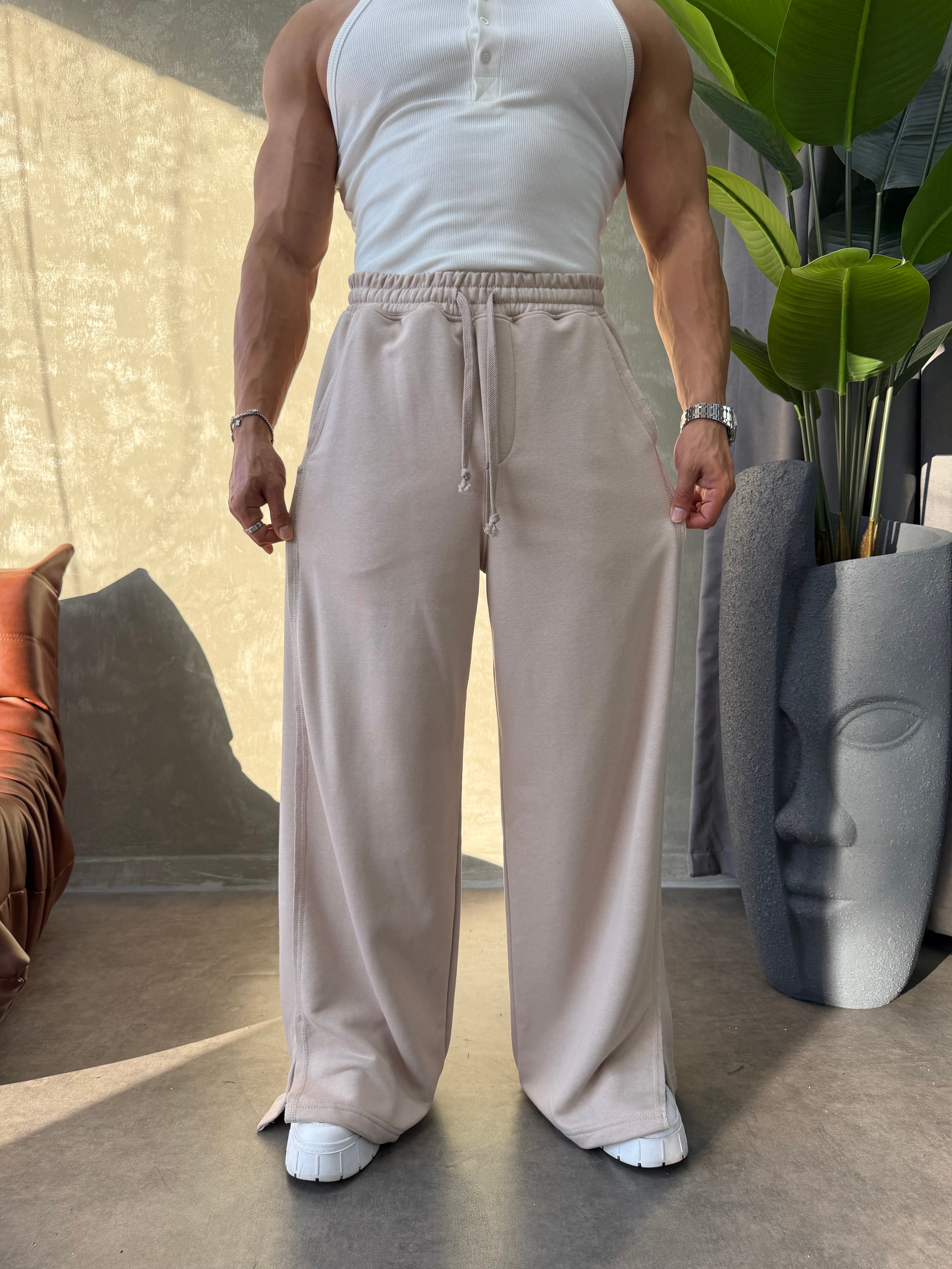 PREMIUM SERİ SUPER BAGGY YIRTMAÇLI EŞOFMAN BEJ