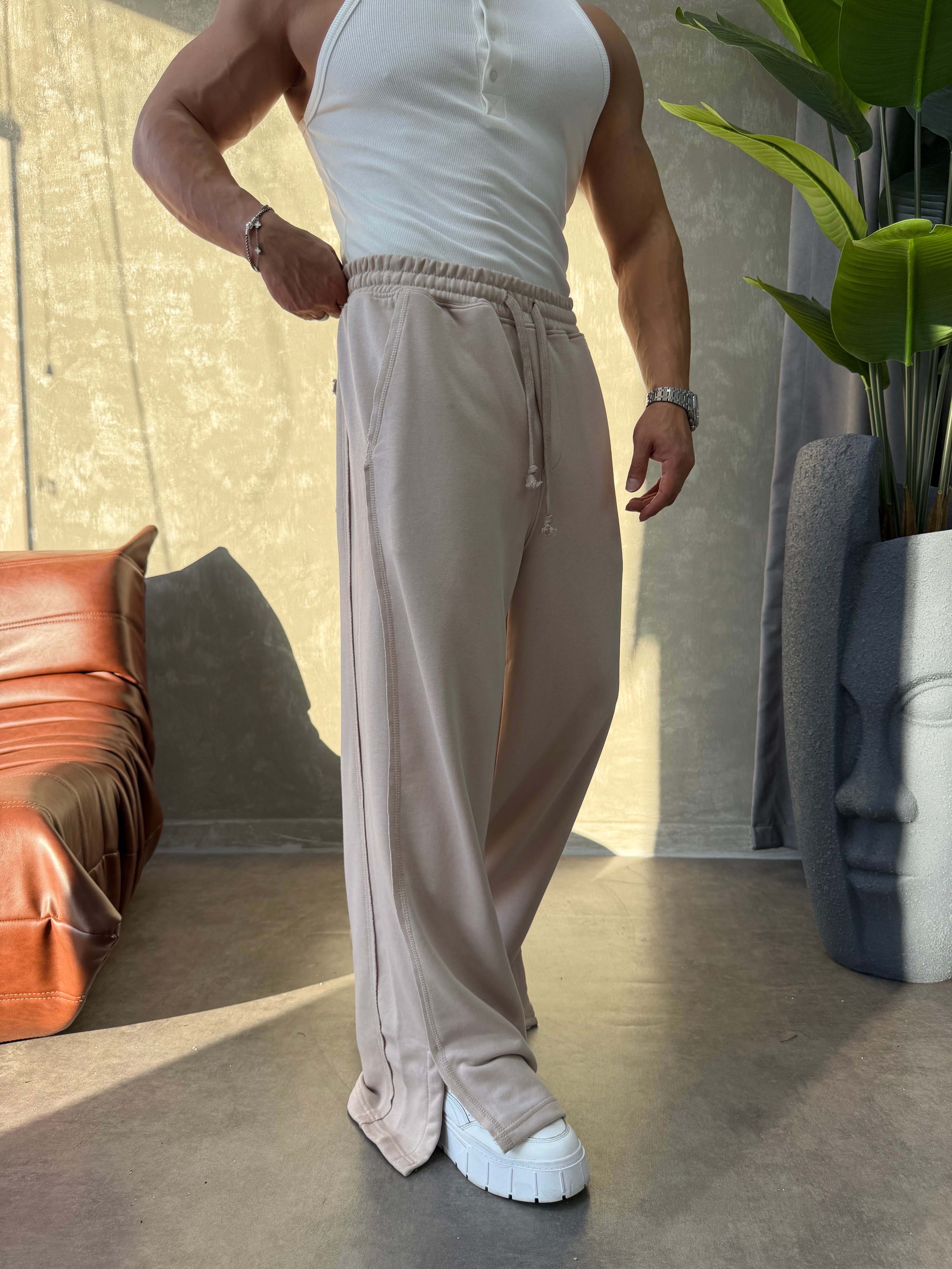PREMIUM SERİ SUPER BAGGY YIRTMAÇLI EŞOFMAN BEJ