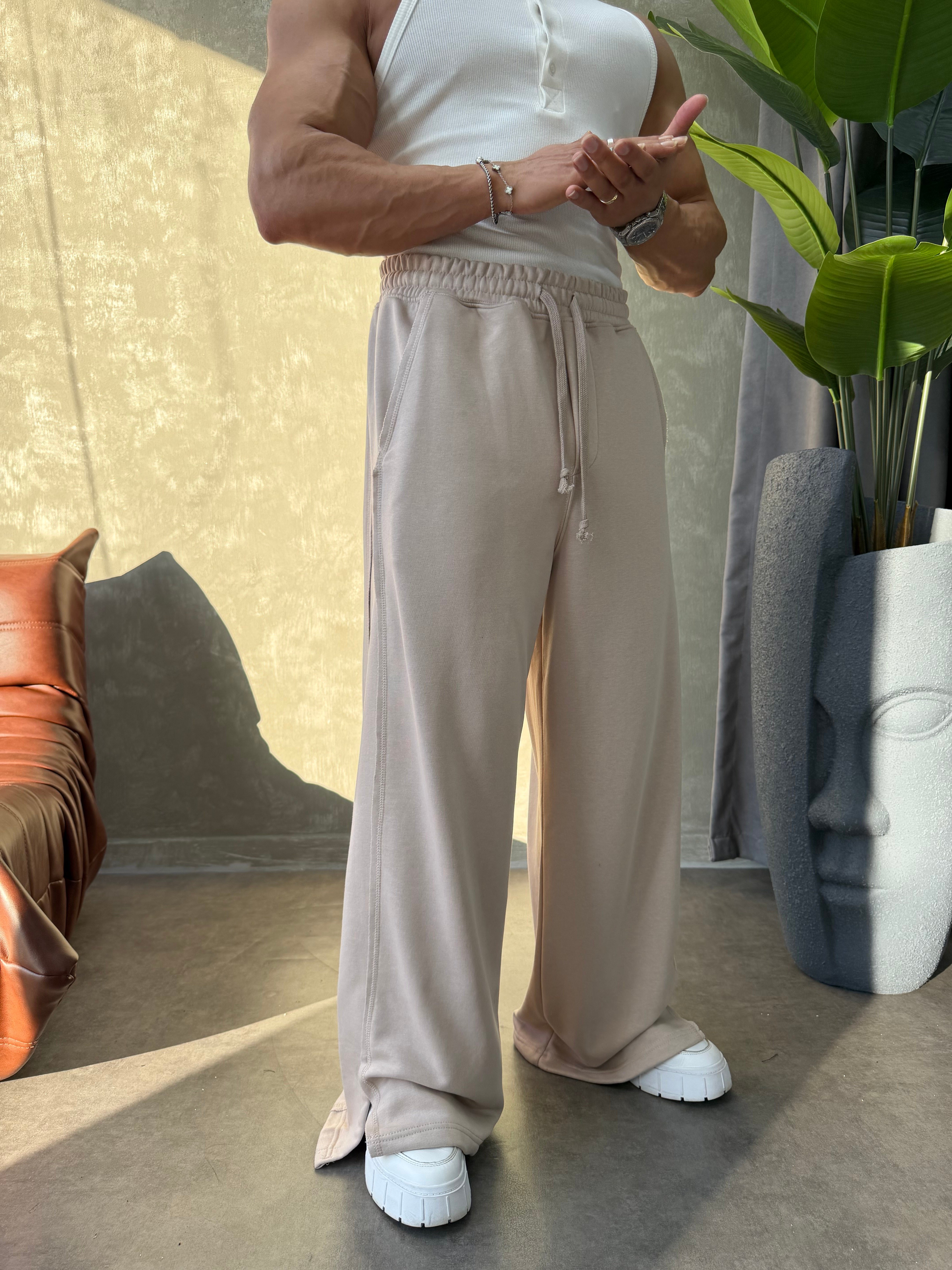 PREMIUM SERİ SUPER BAGGY YIRTMAÇLI EŞOFMAN BEJ