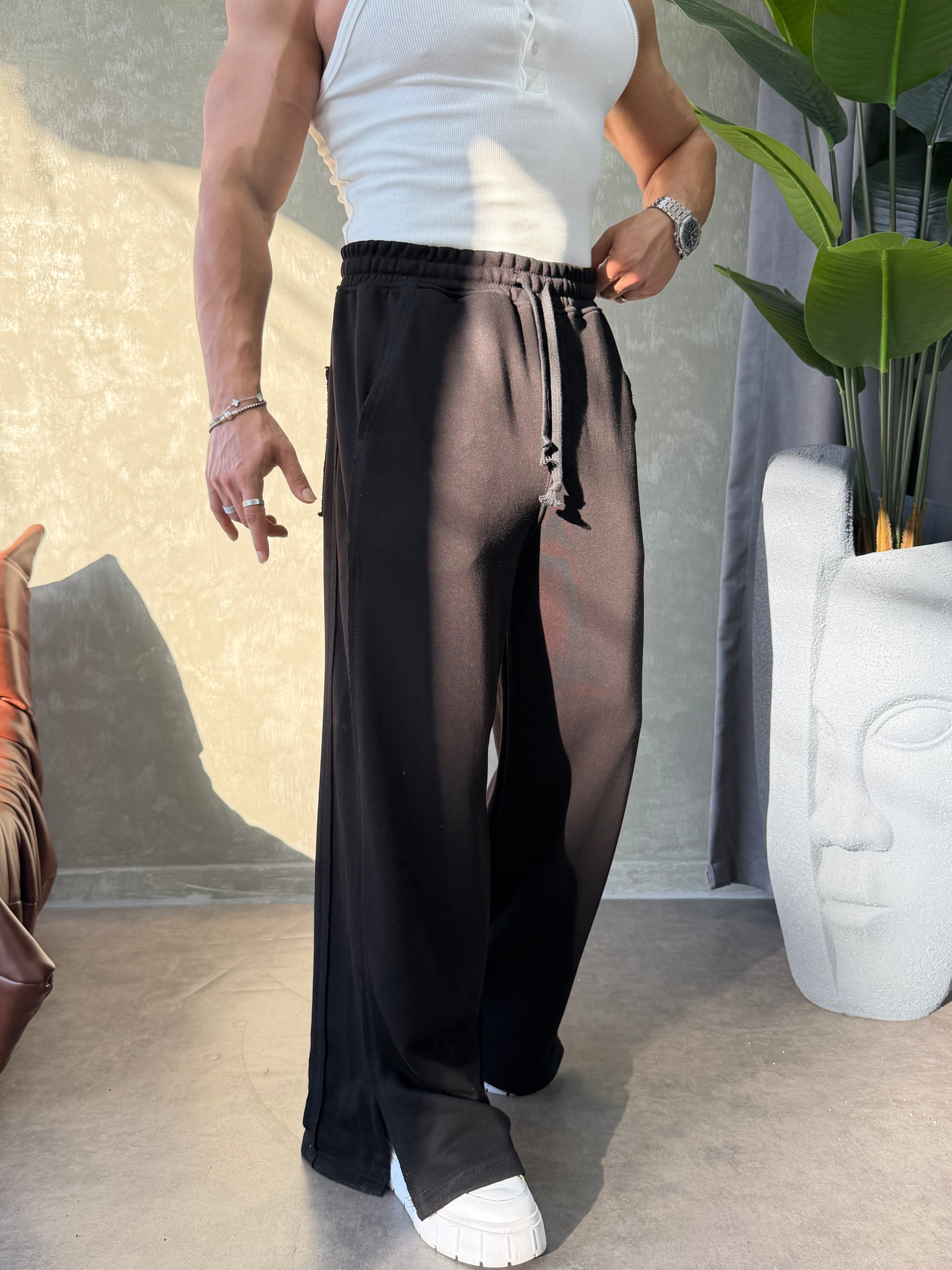 PREMIUM SERİ SUPER BAGGY YIRTMAÇLI EŞOFMAN SİYAH