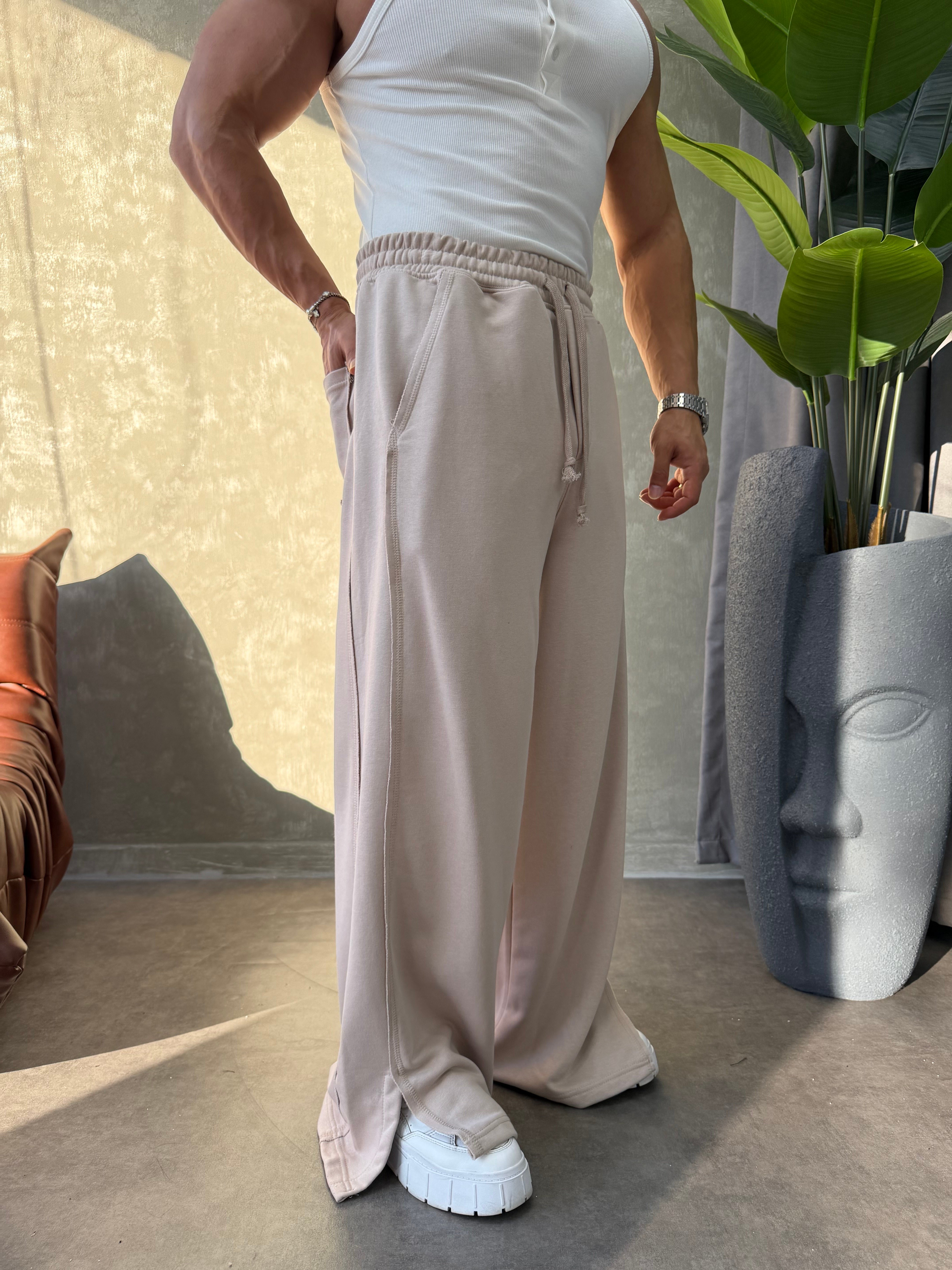 PREMIUM SERİ SUPER BAGGY YIRTMAÇLI EŞOFMAN BEJ