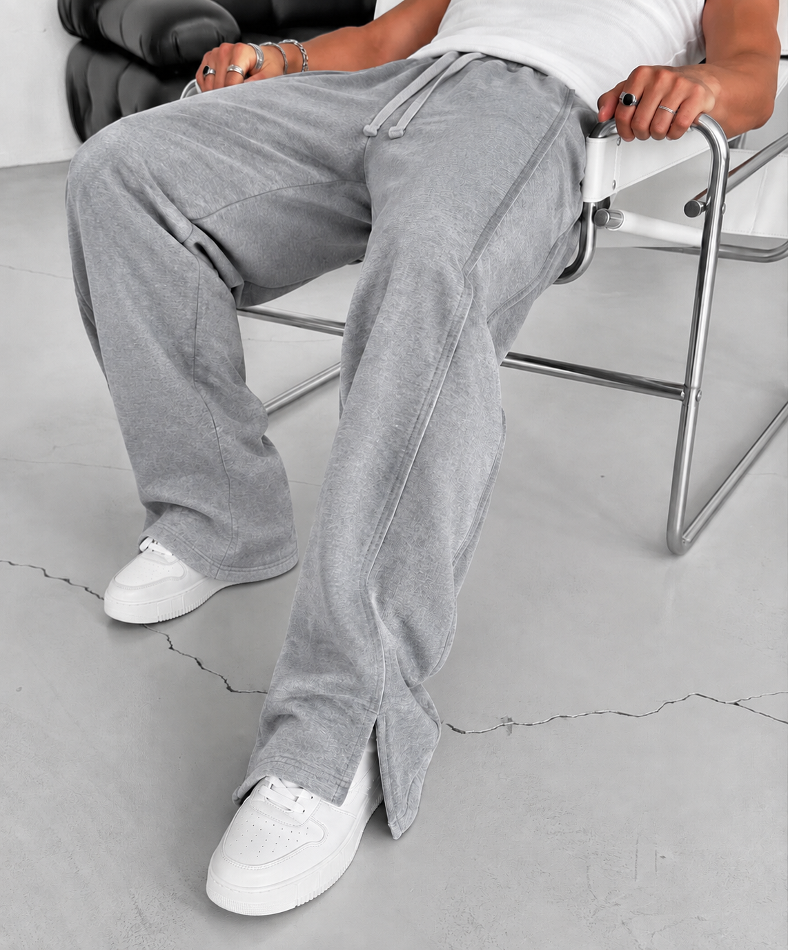 PREMIUM SERİ SUPER BAGGY YIRTMAÇLI EŞOFMAN GRİ