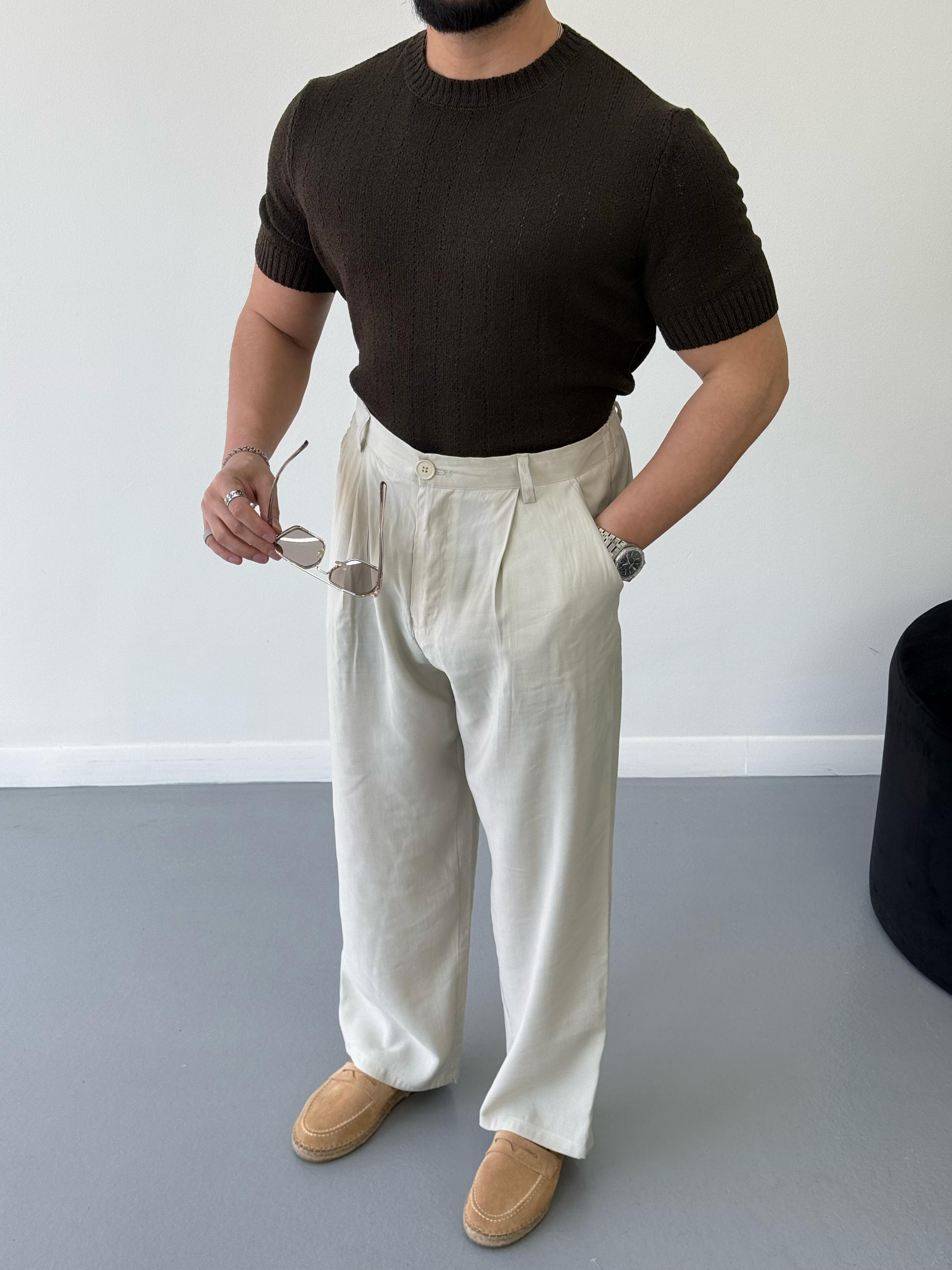 Premium Slimfit Örme Triko Kahve 