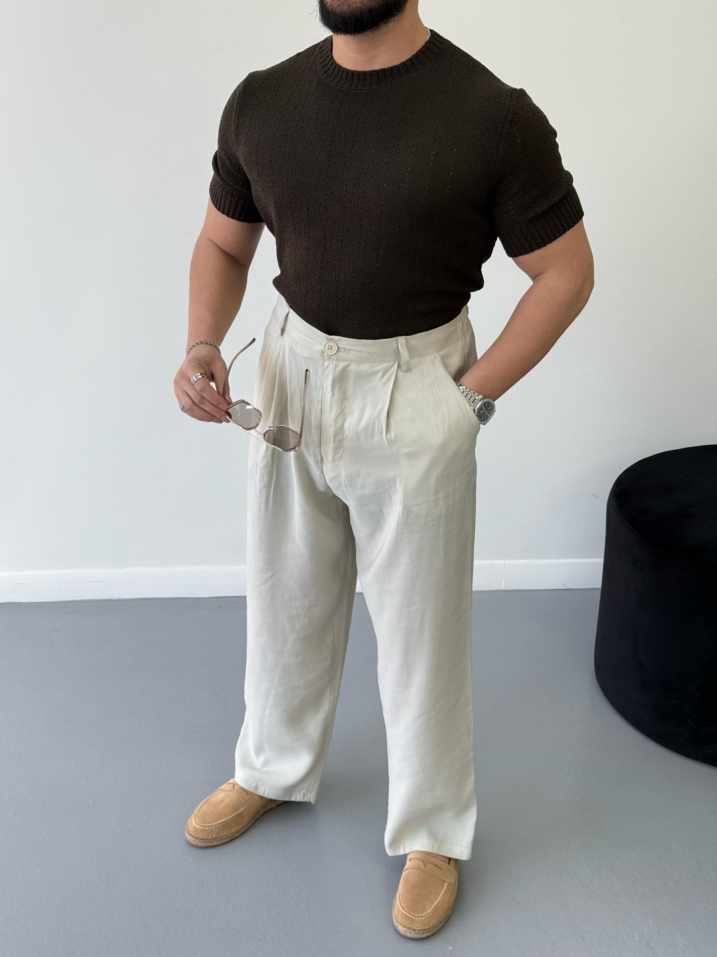 Premium Slimfit Örme Triko Kahve 