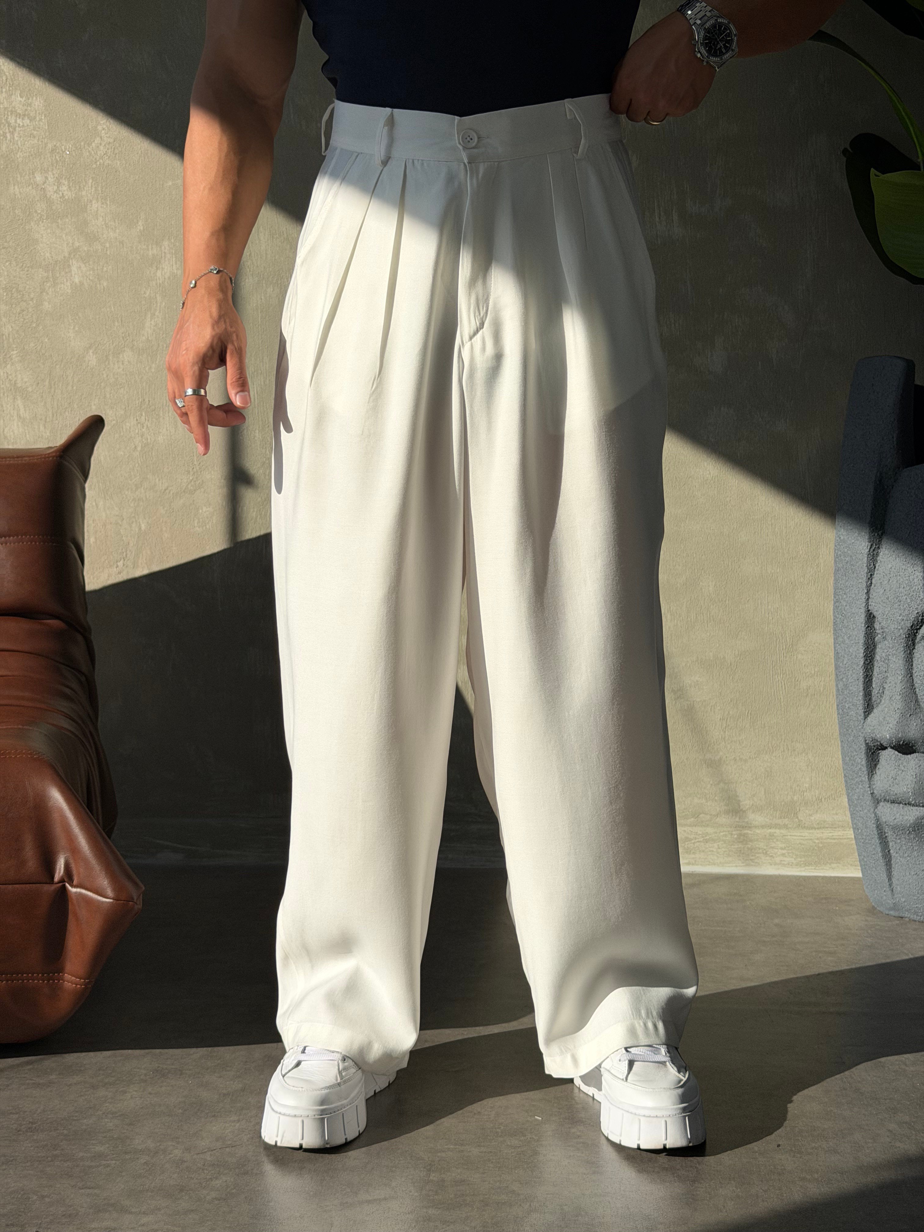 PREMIUM TENSEL BAGGY PANTOLON BEYAZ