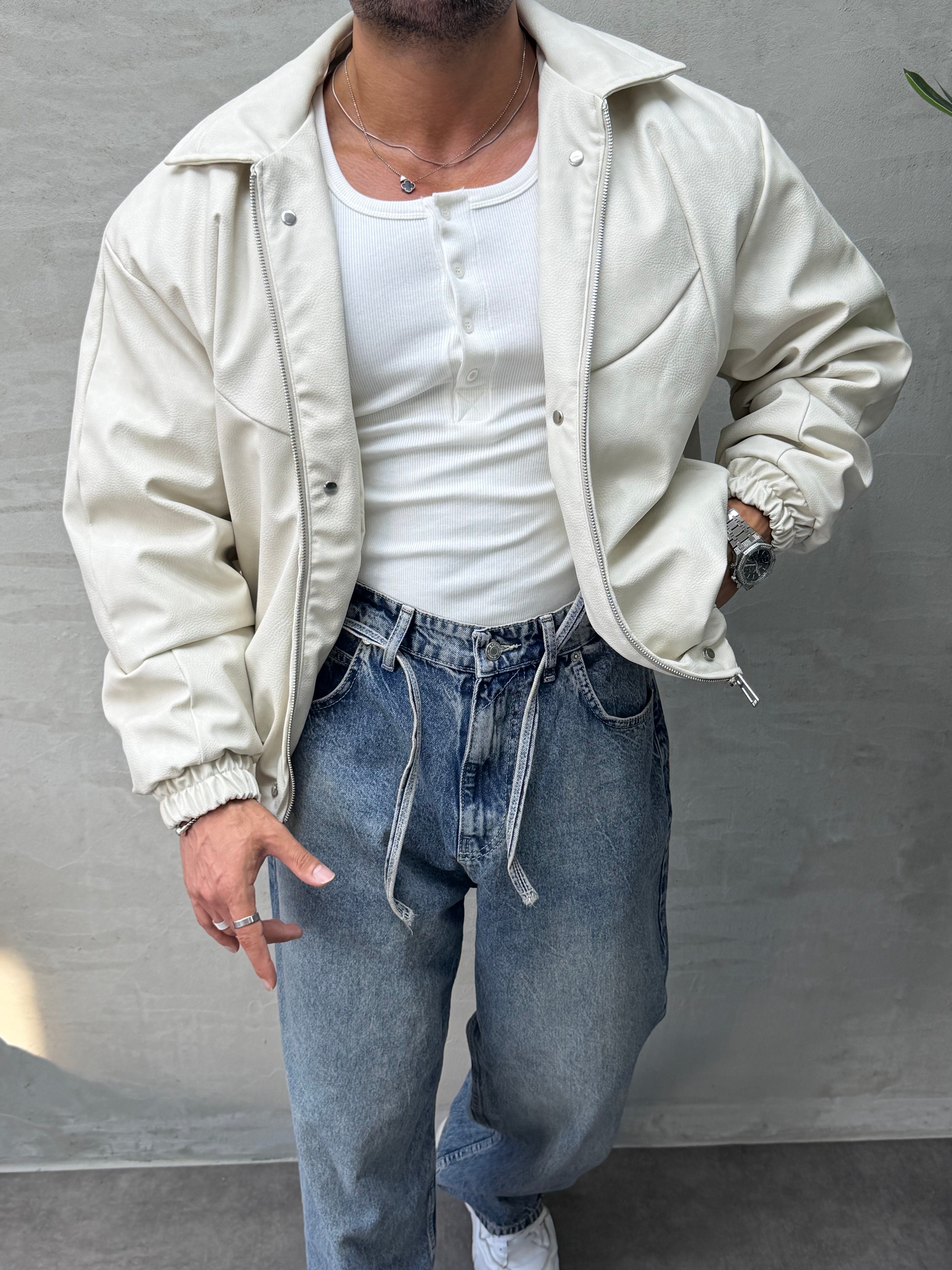 PREMIUM ZIMBA DETAYLI OVERSIZE BOMBER MONT EKRU