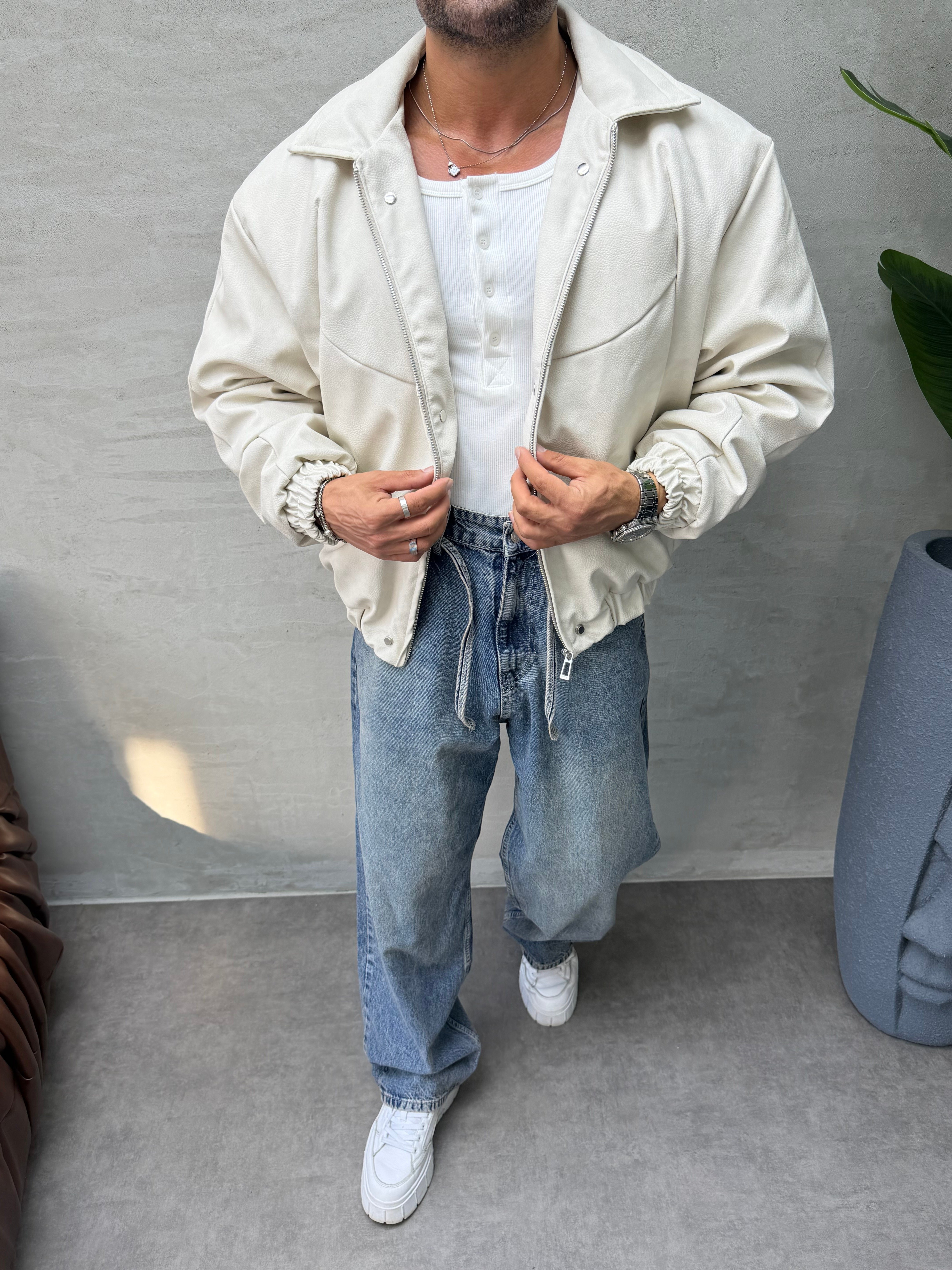 PREMIUM ZIMBA DETAYLI OVERSIZE BOMBER MONT EKRU