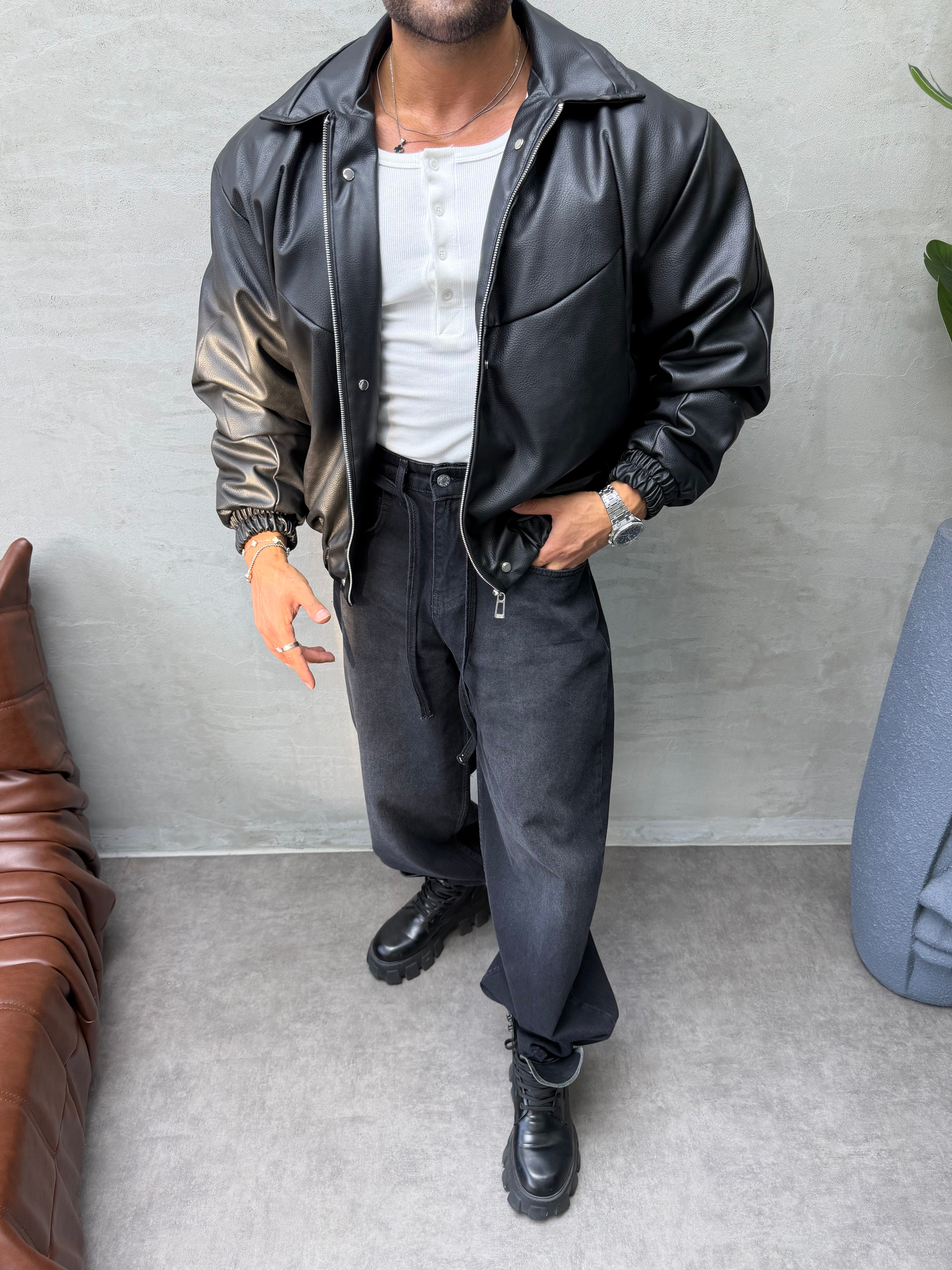 PREMIUM ZIMBA DETAYLI OVERSIZE BOMBER MONT SİYAH