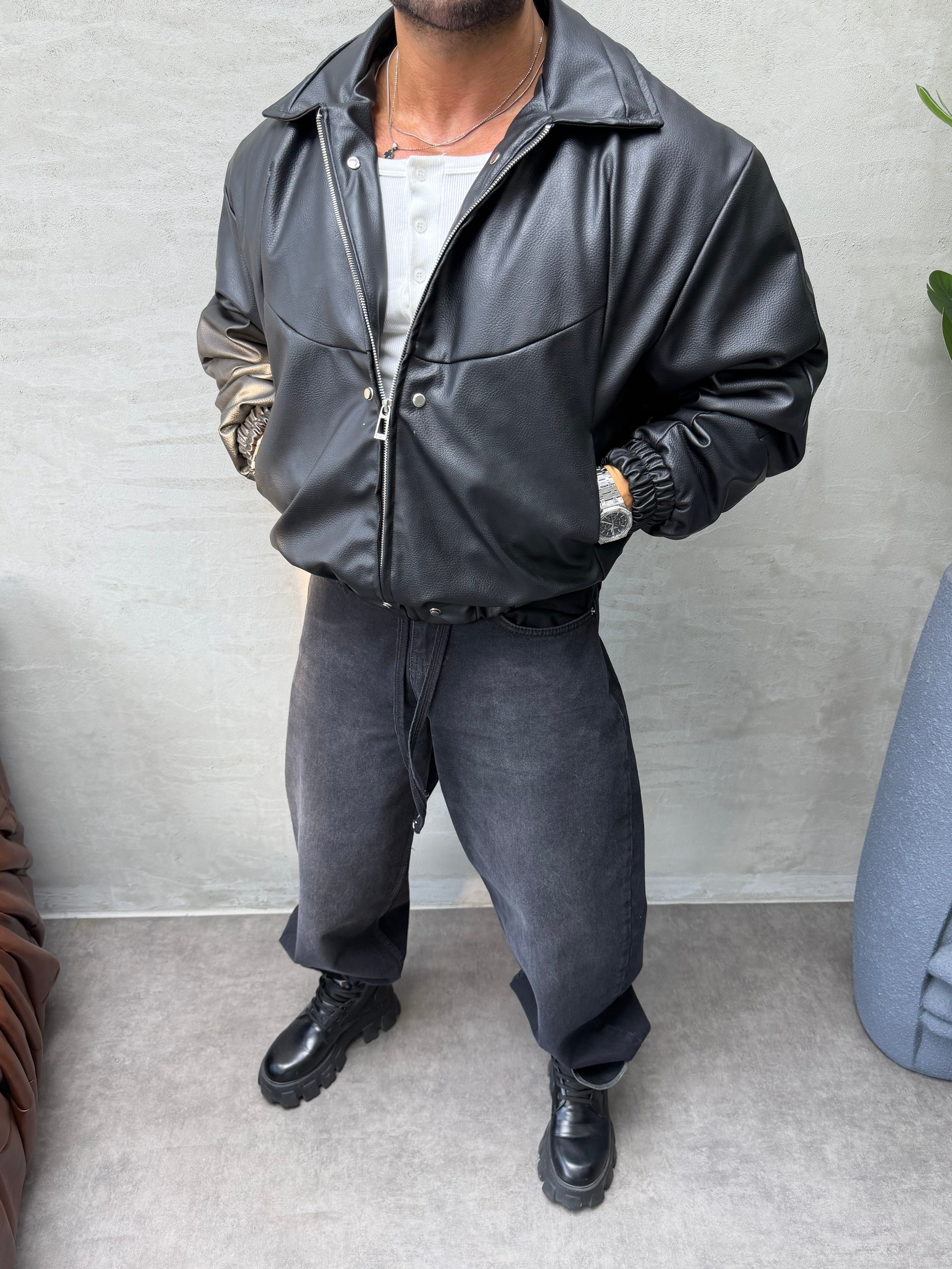 PREMIUM ZIMBA DETAYLI OVERSIZE BOMBER MONT SİYAH