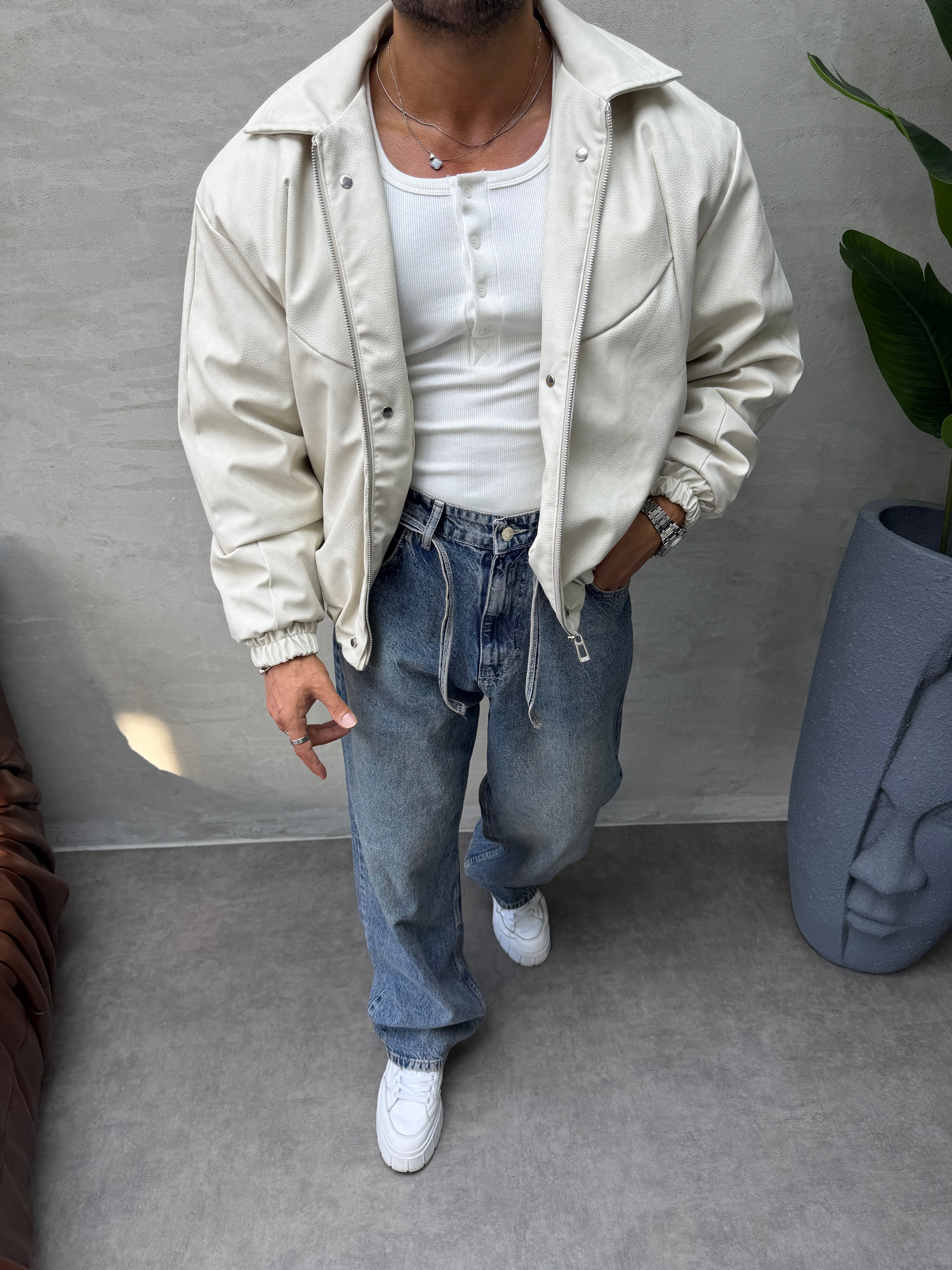 PREMIUM ZIMBA DETAYLI OVERSIZE BOMBER MONT EKRU