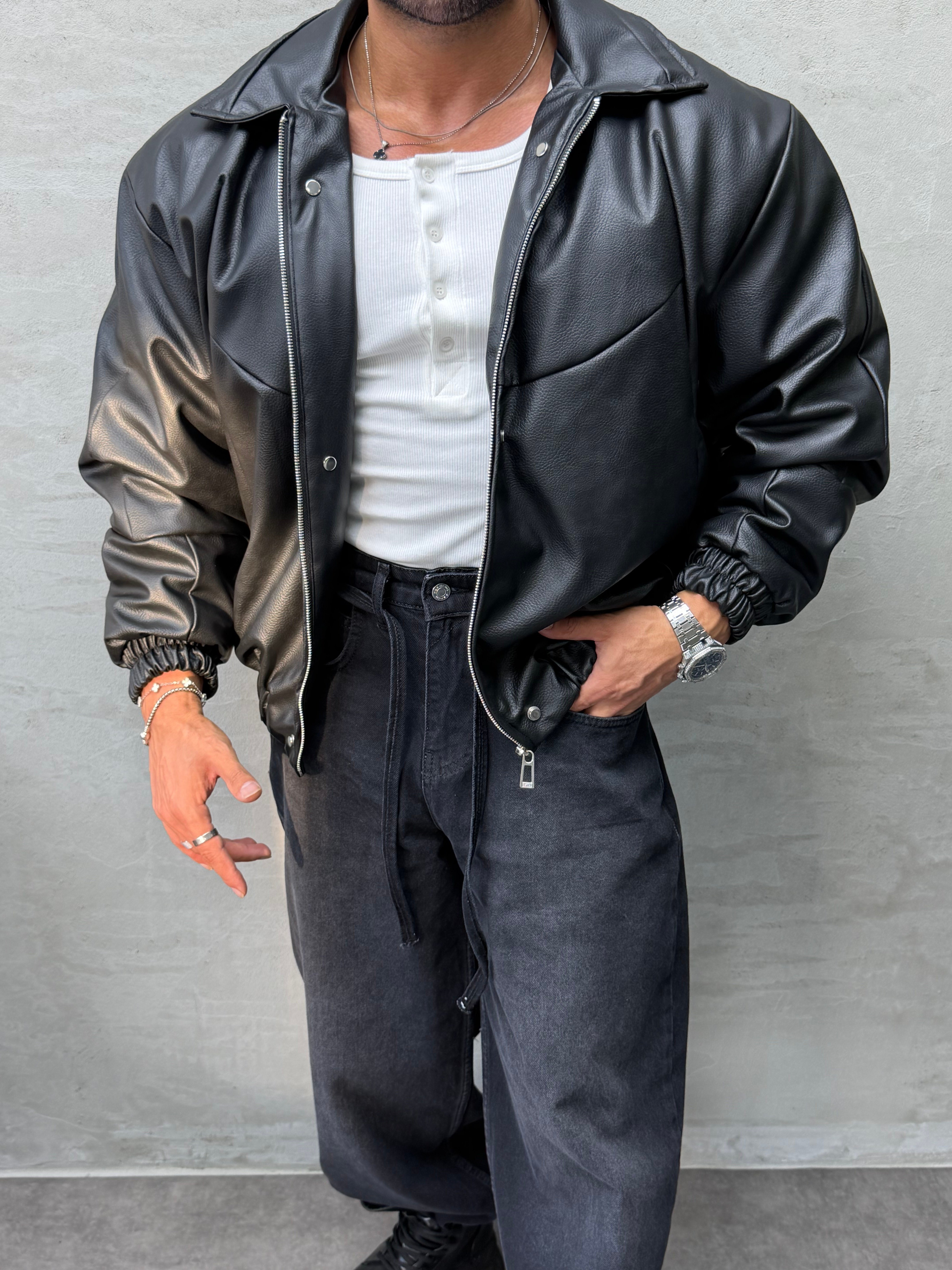 PREMIUM ZIMBA DETAYLI OVERSIZE BOMBER MONT SİYAH