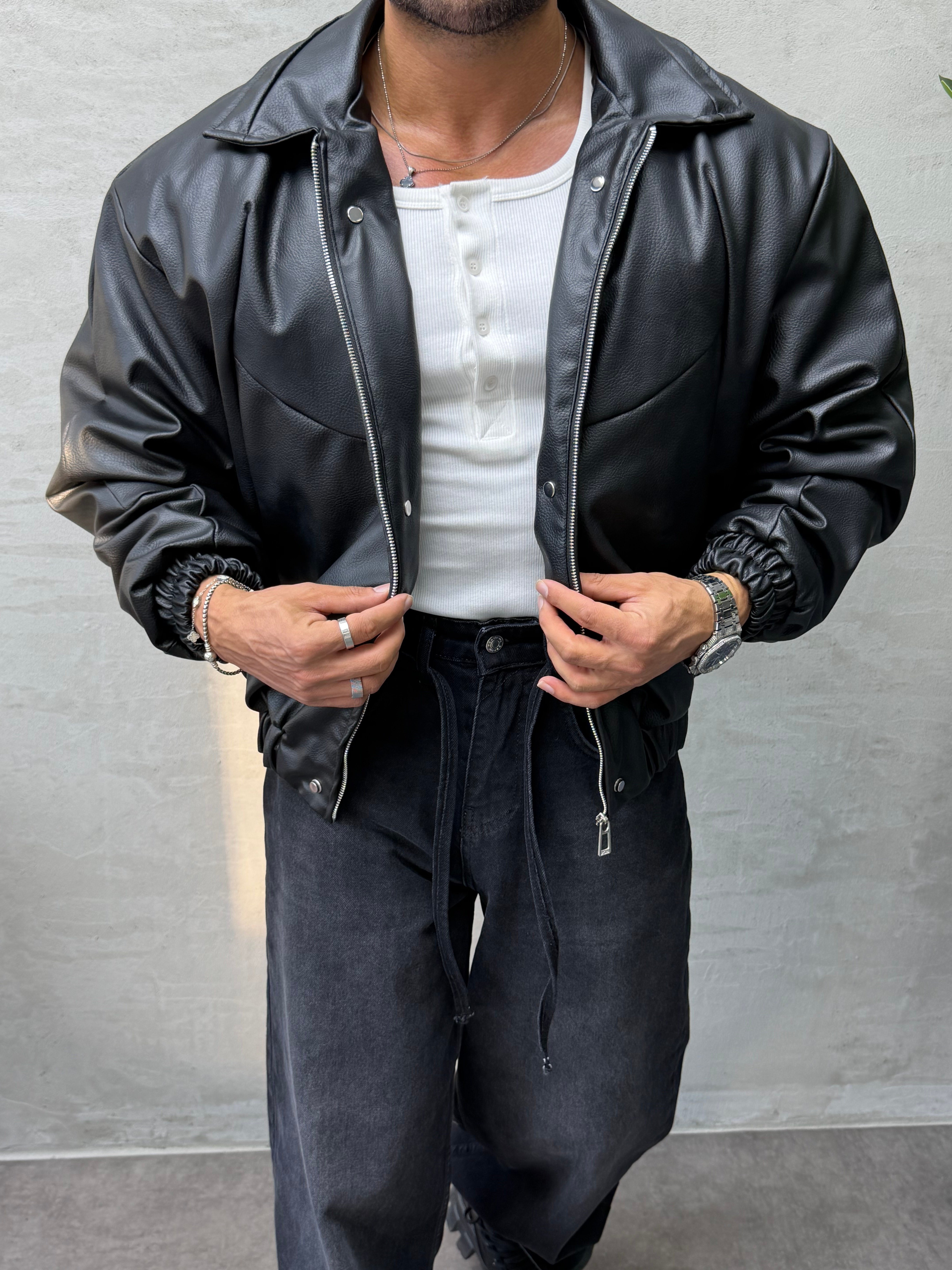 PREMIUM ZIMBA DETAYLI OVERSIZE BOMBER MONT SİYAH