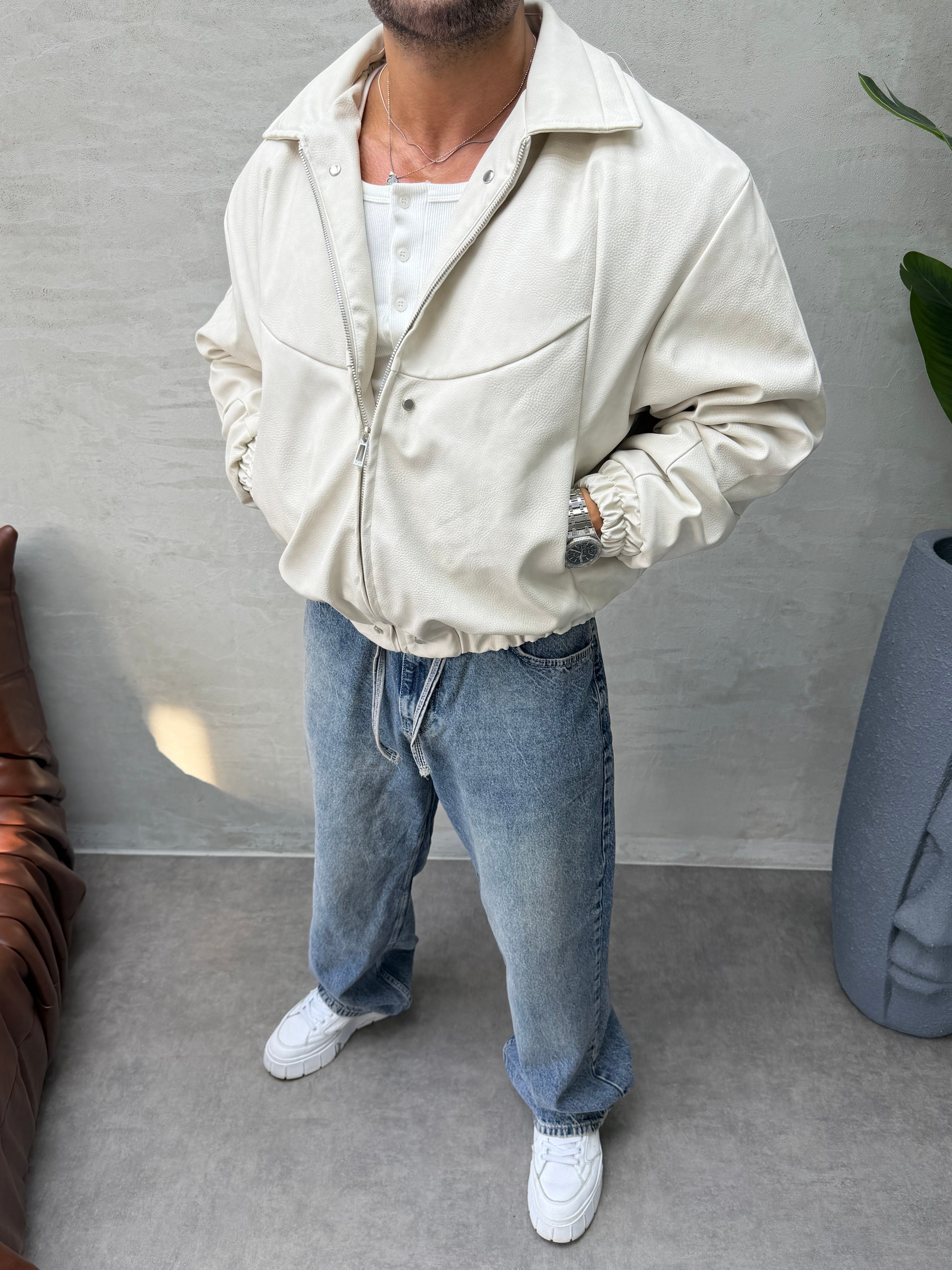 PREMIUM ZIMBA DETAYLI OVERSIZE BOMBER MONT EKRU
