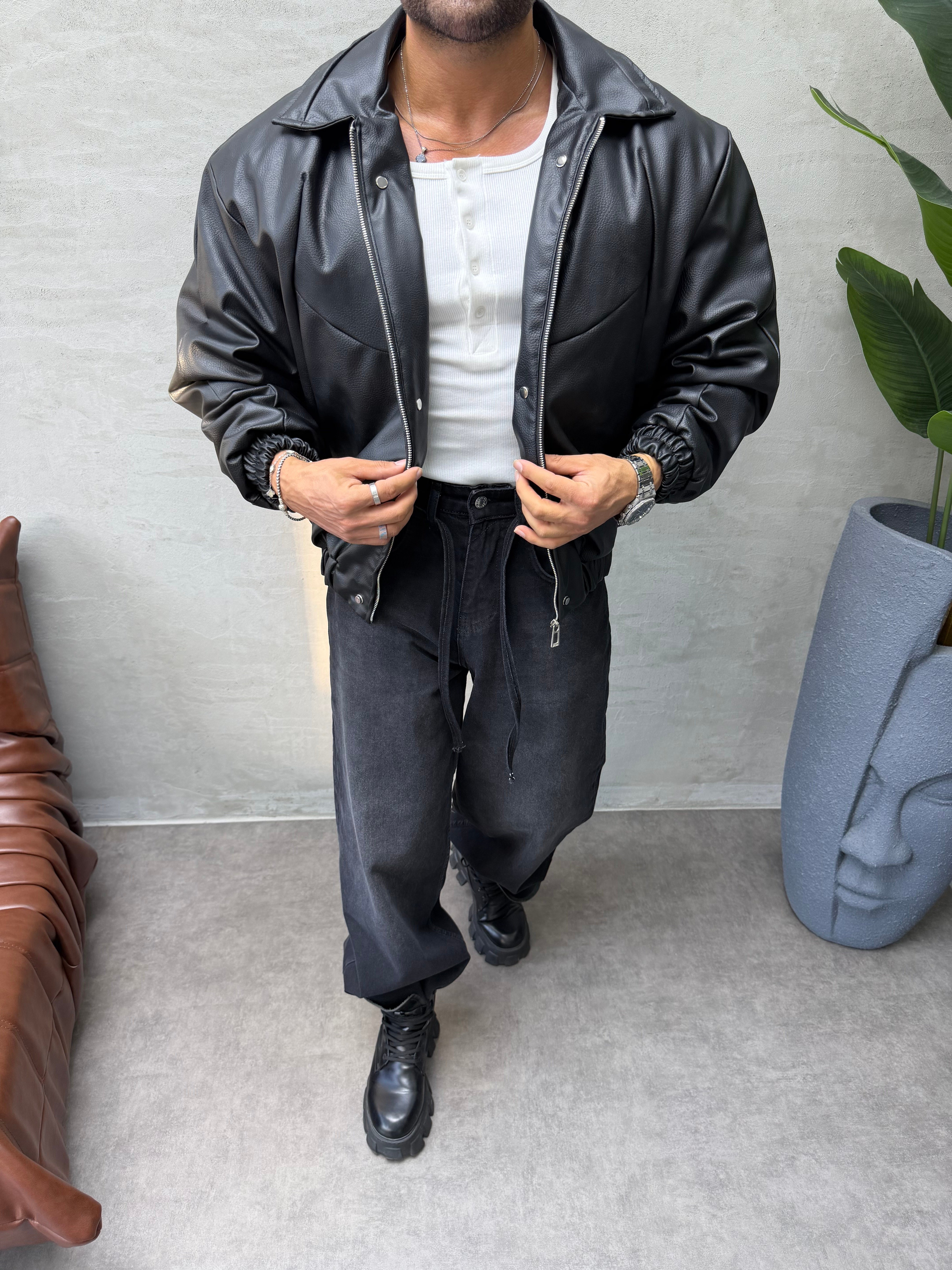 PREMIUM ZIMBA DETAYLI OVERSIZE BOMBER MONT SİYAH