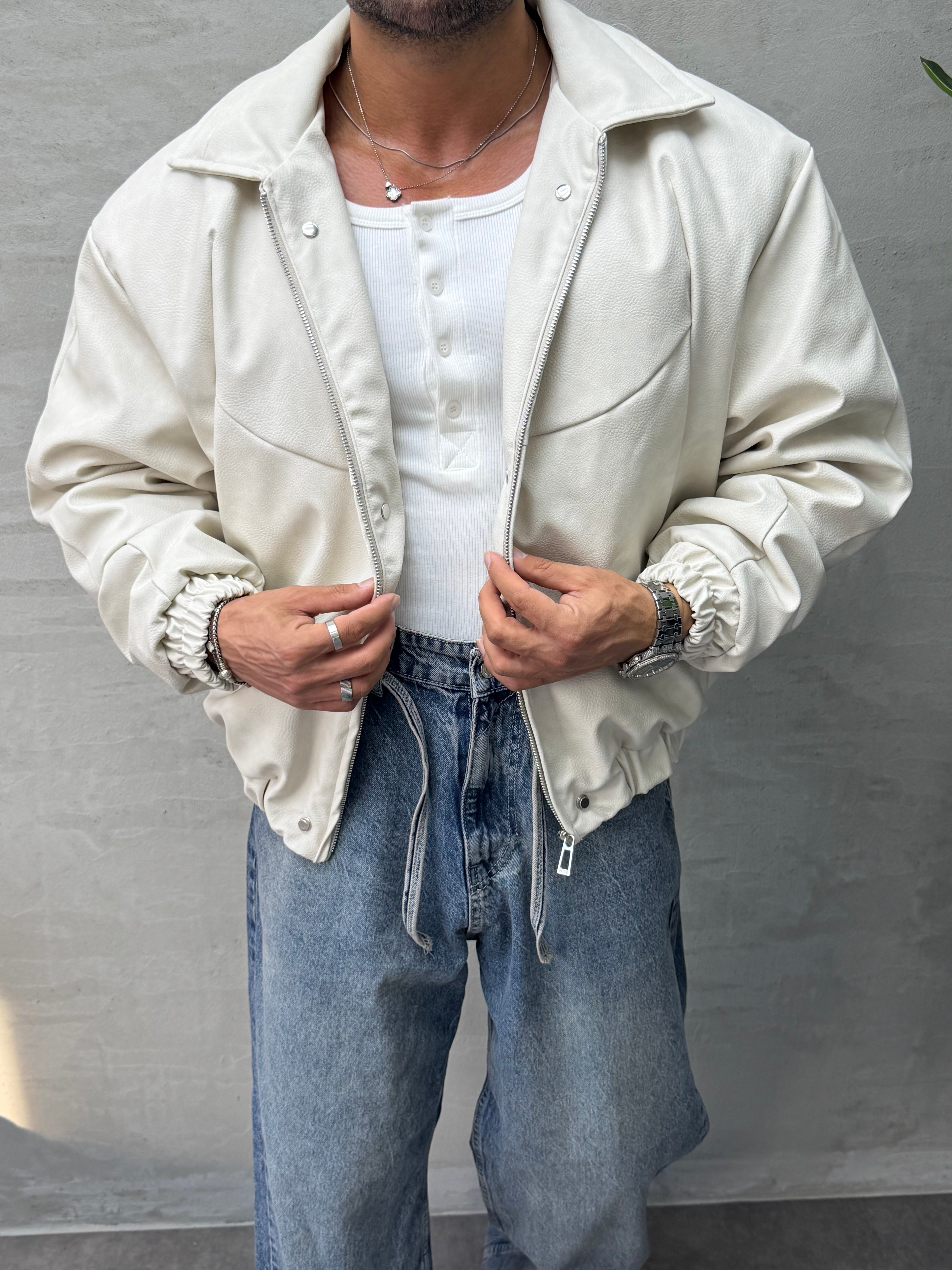 PREMIUM ZIMBA DETAYLI OVERSIZE BOMBER MONT EKRU