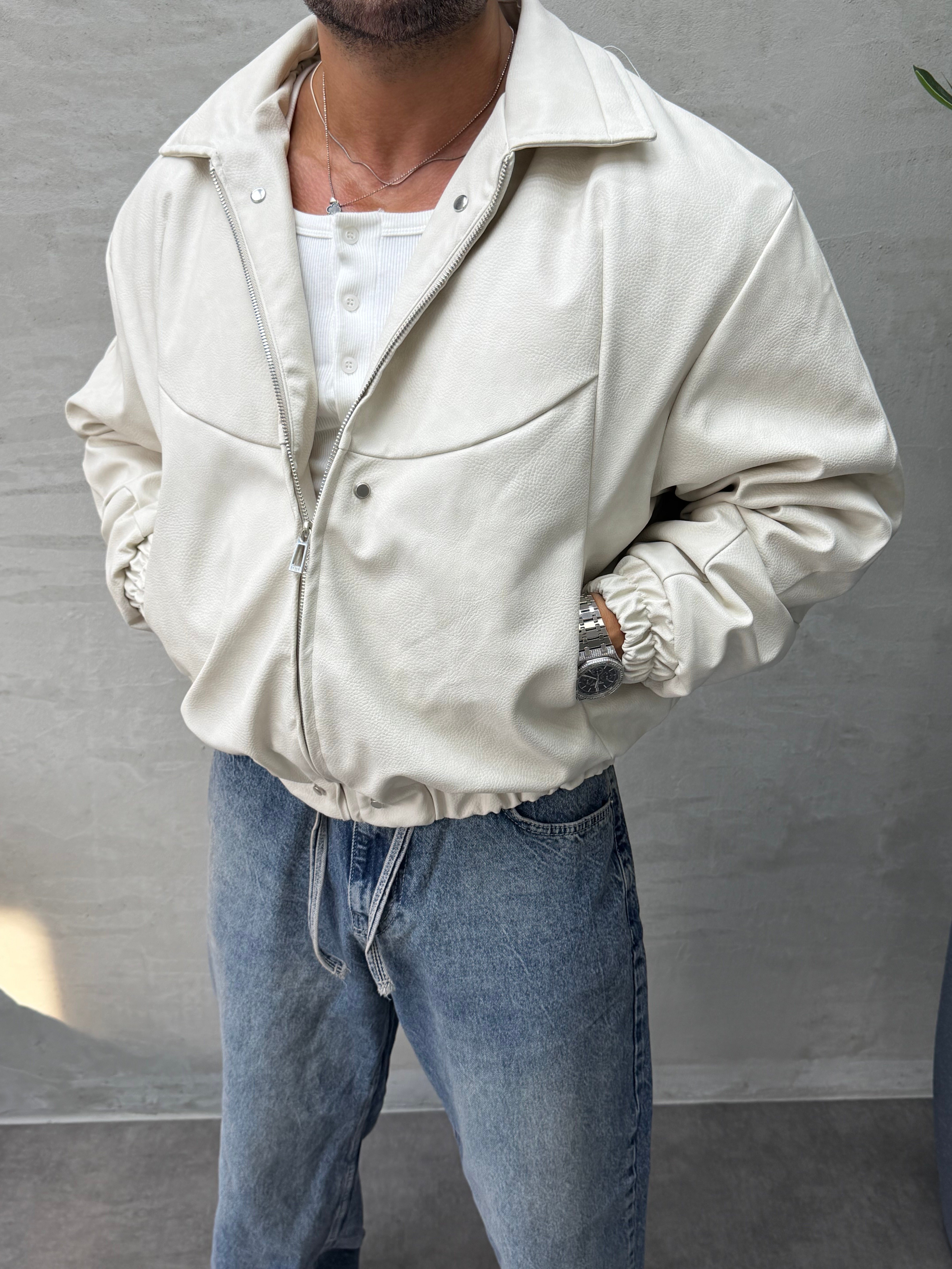 PREMIUM ZIMBA DETAYLI OVERSIZE BOMBER MONT EKRU