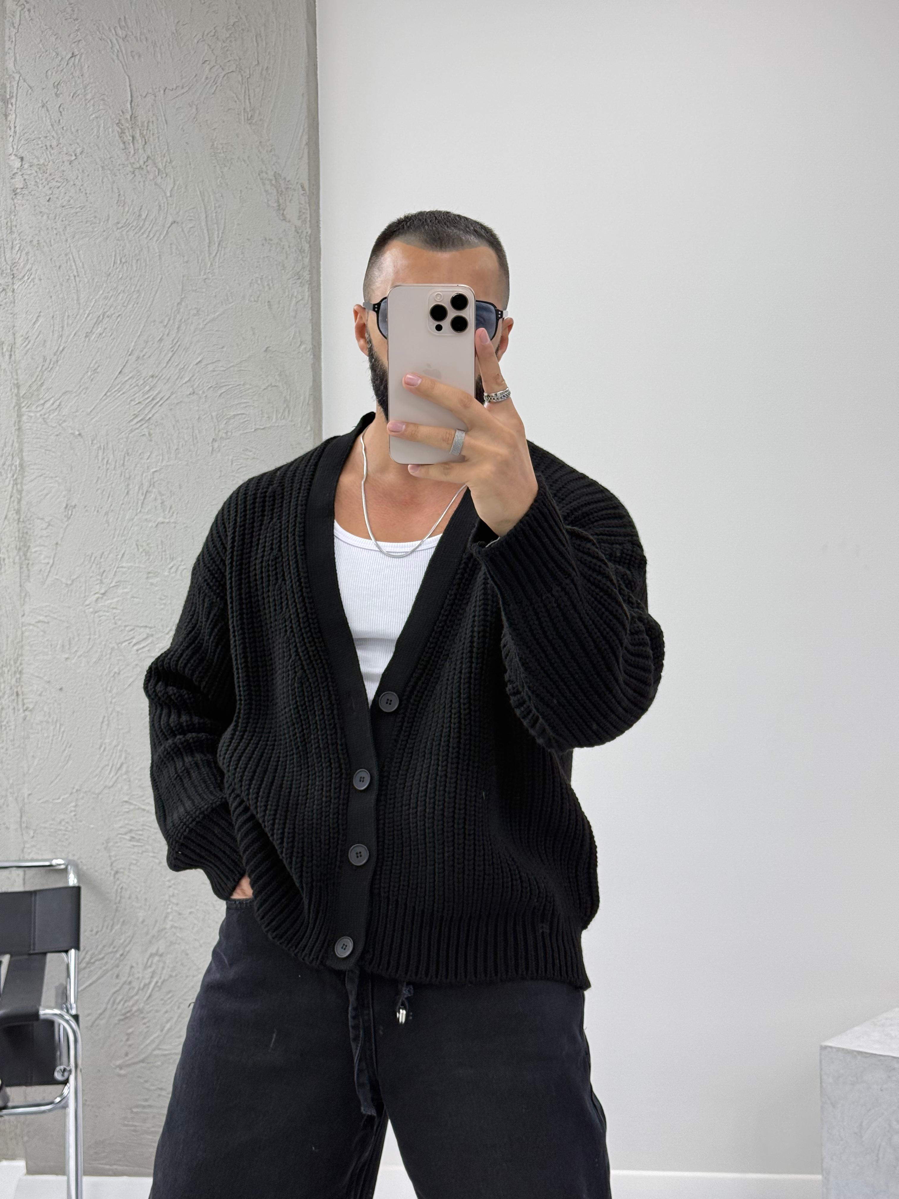 Siyah Oversize Örme Hırka