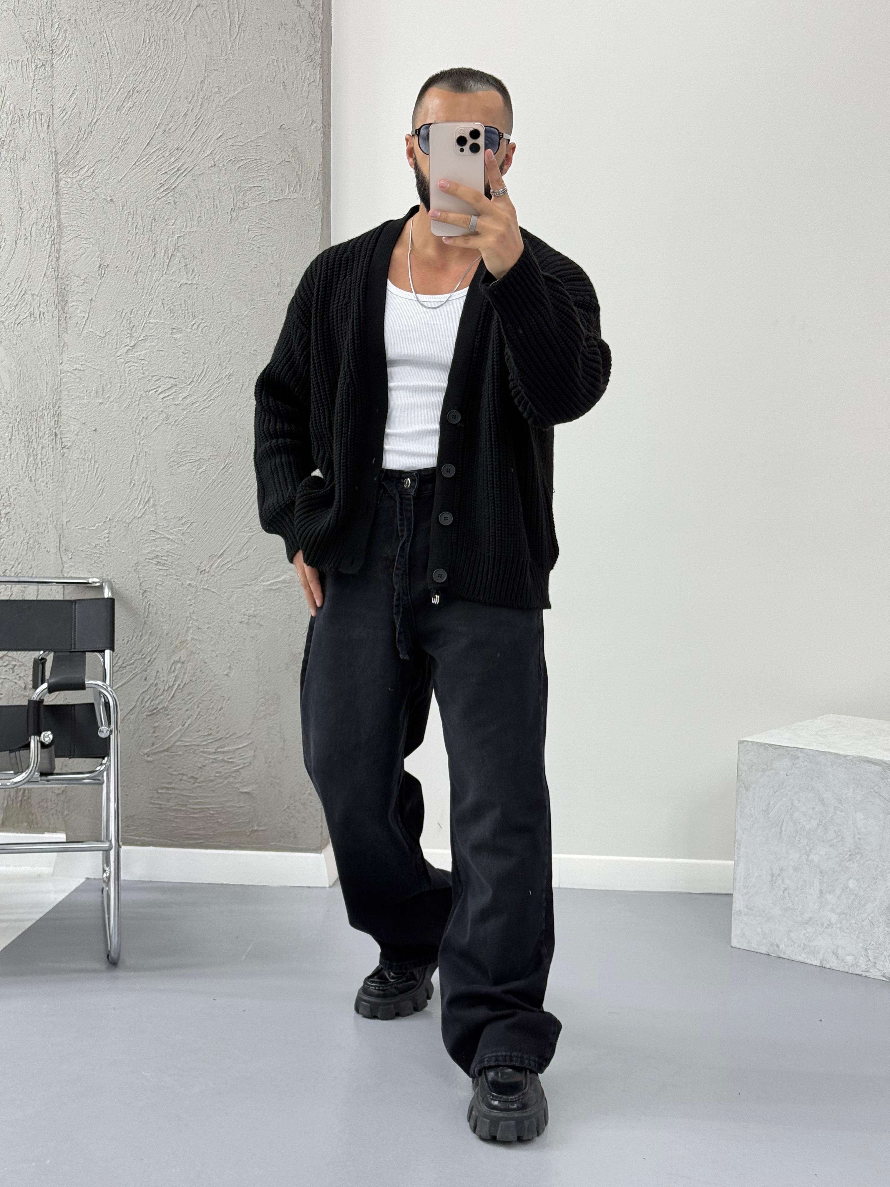 Siyah Oversize Örme Hırka