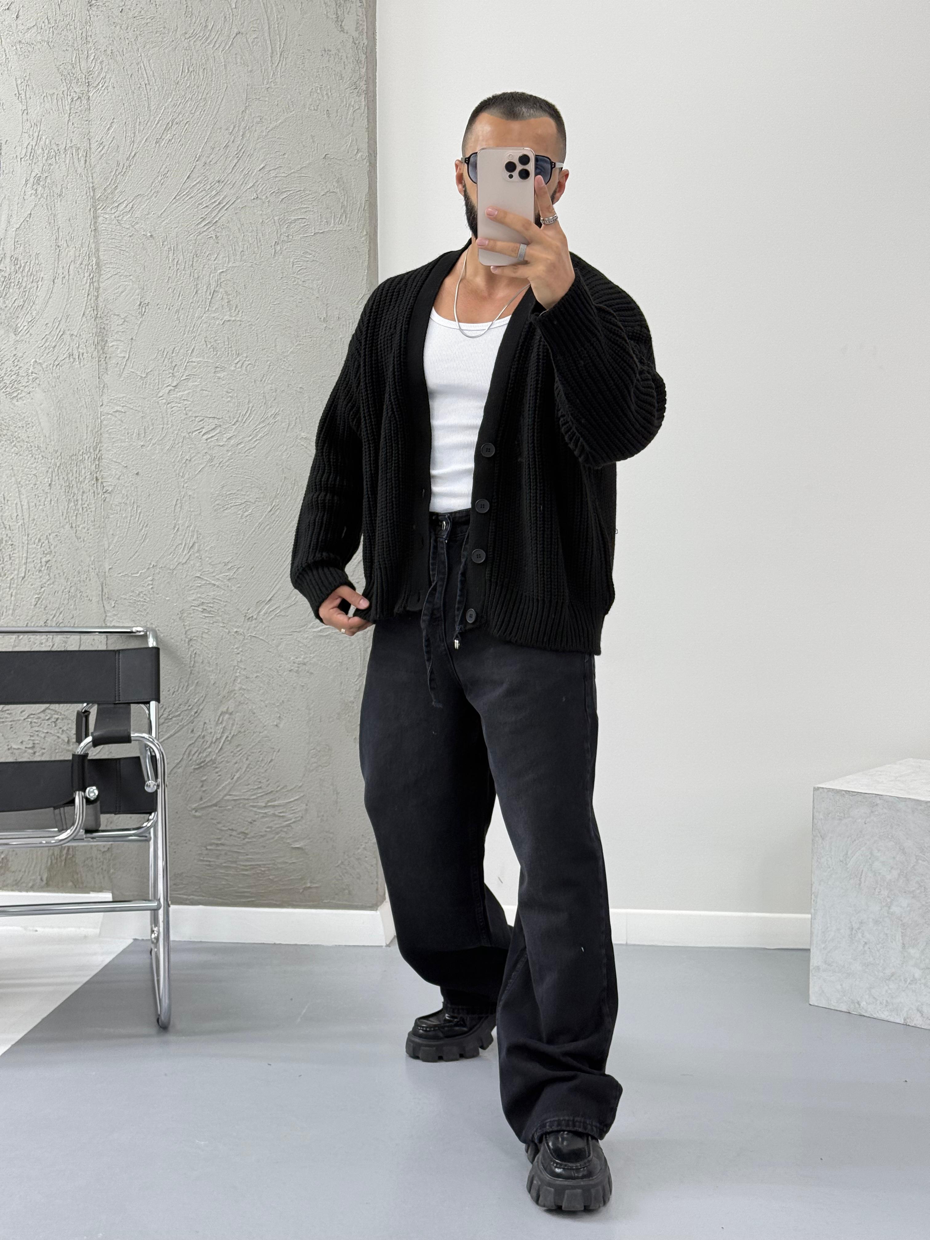 Siyah Oversize Örme Hırka