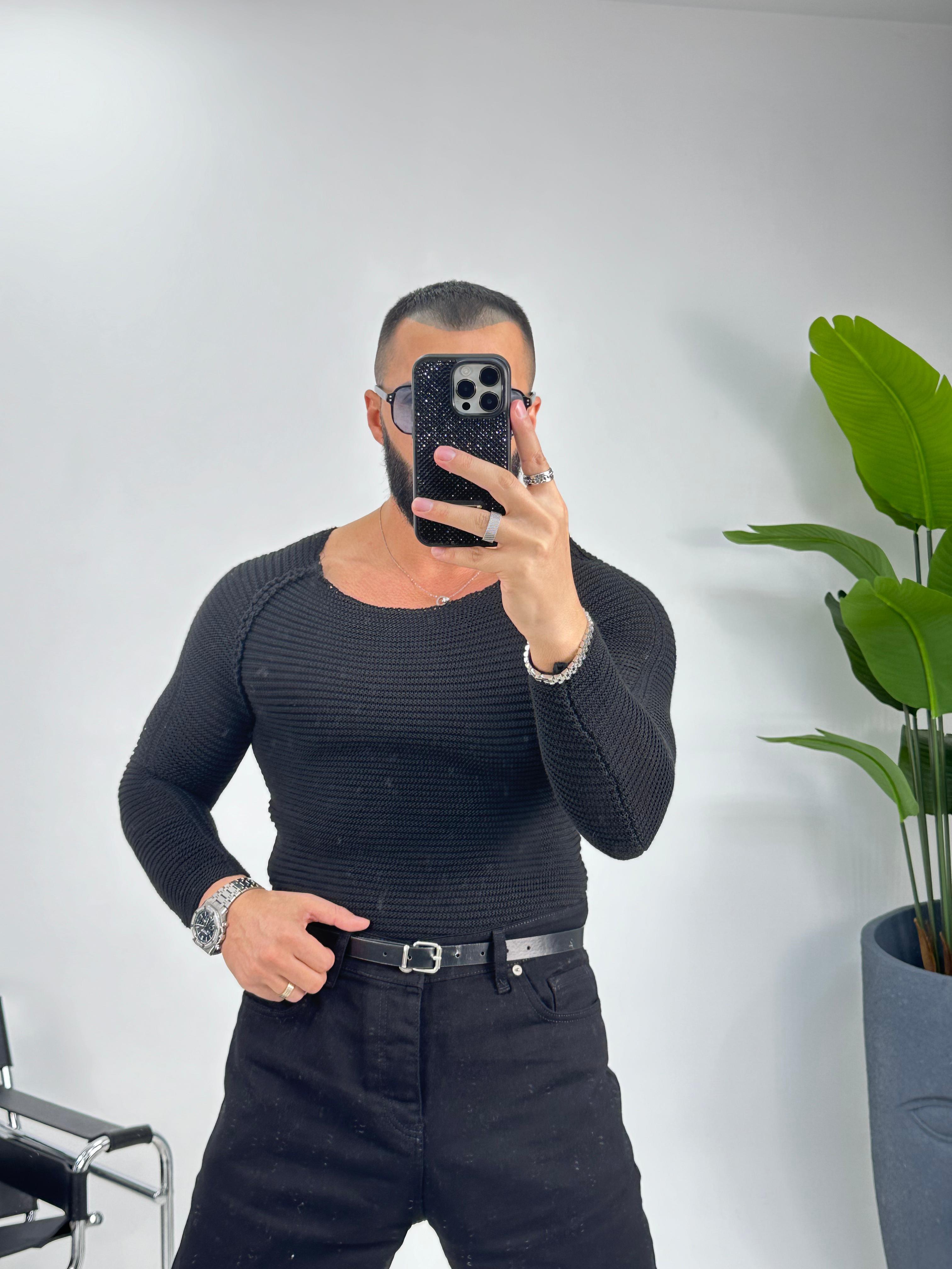 Siyah Slimfit Örme Kazak