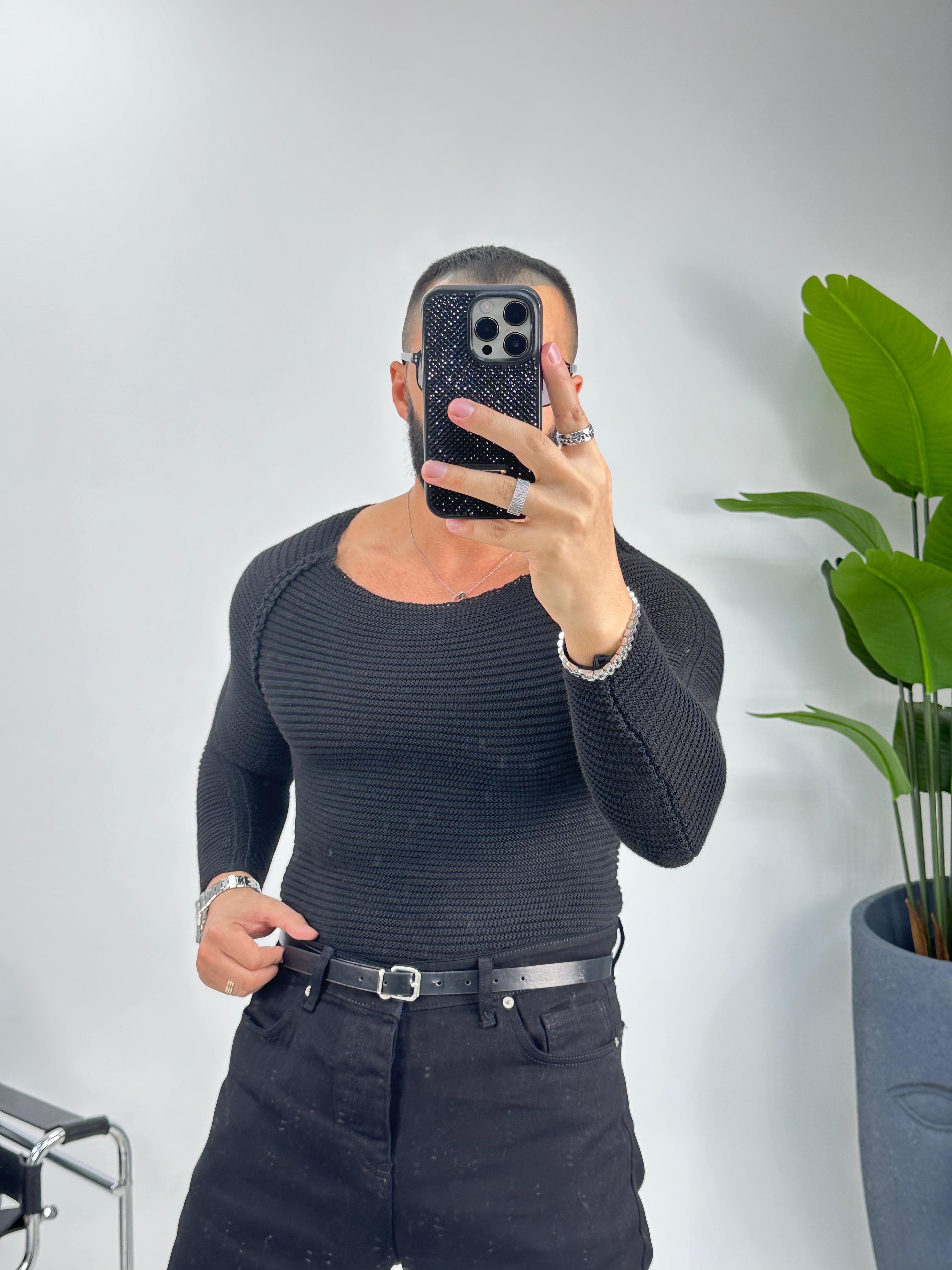 Siyah Slimfit Örme Kazak