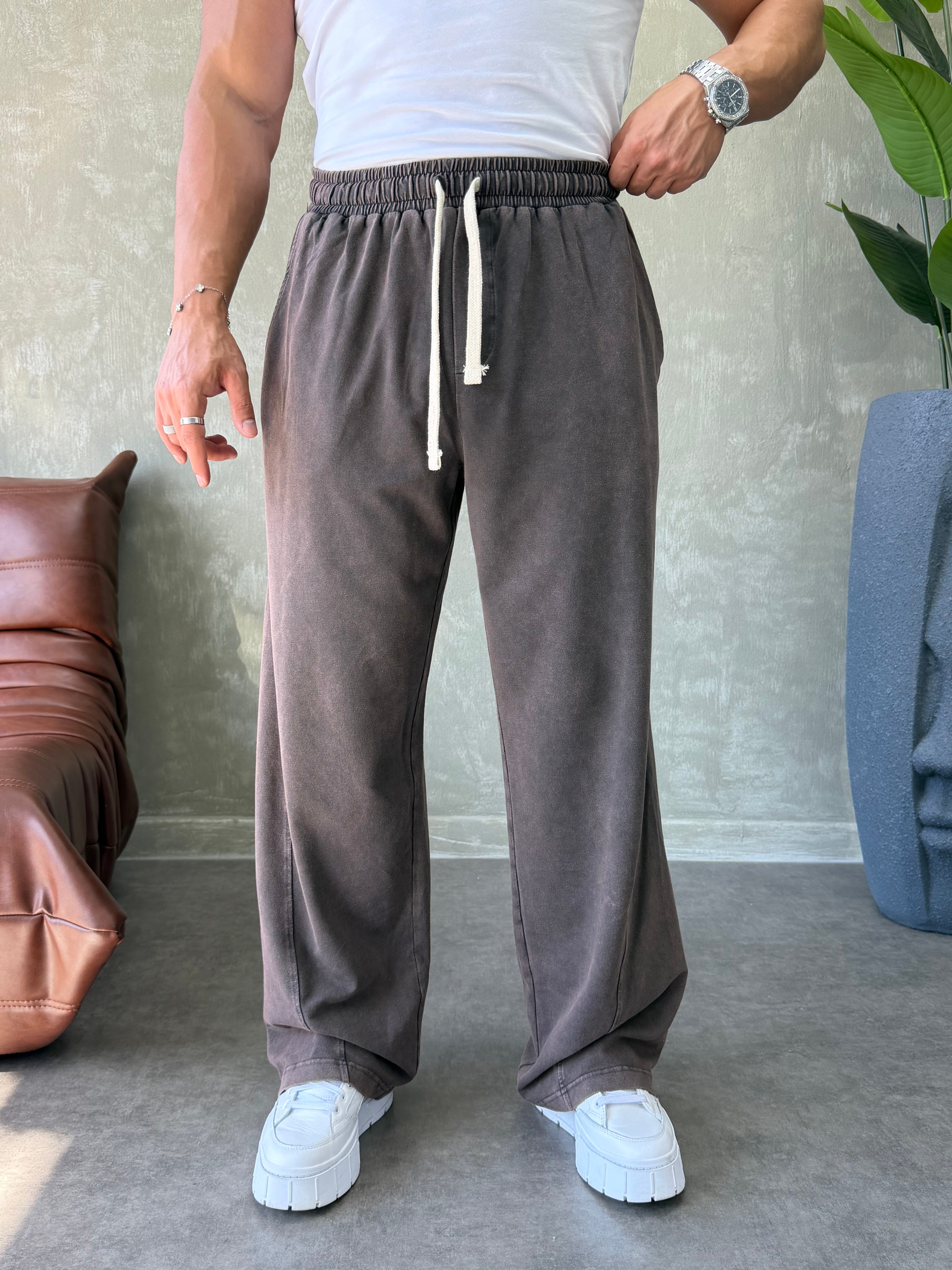 YIKAMALI BAGGY EŞOFMAN ALTI KAHVERENGİ