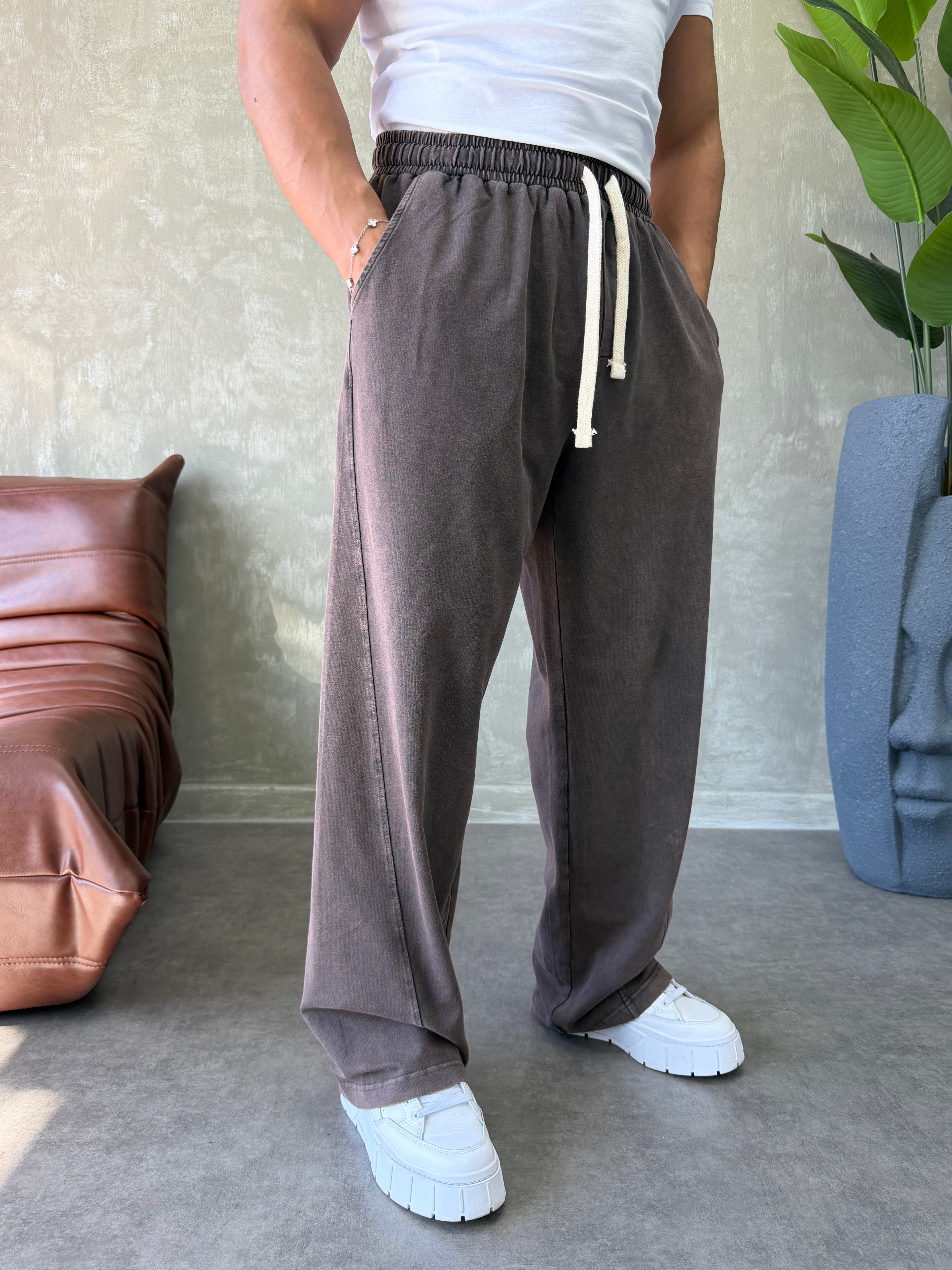 YIKAMALI BAGGY EŞOFMAN ALTI KAHVERENGİ