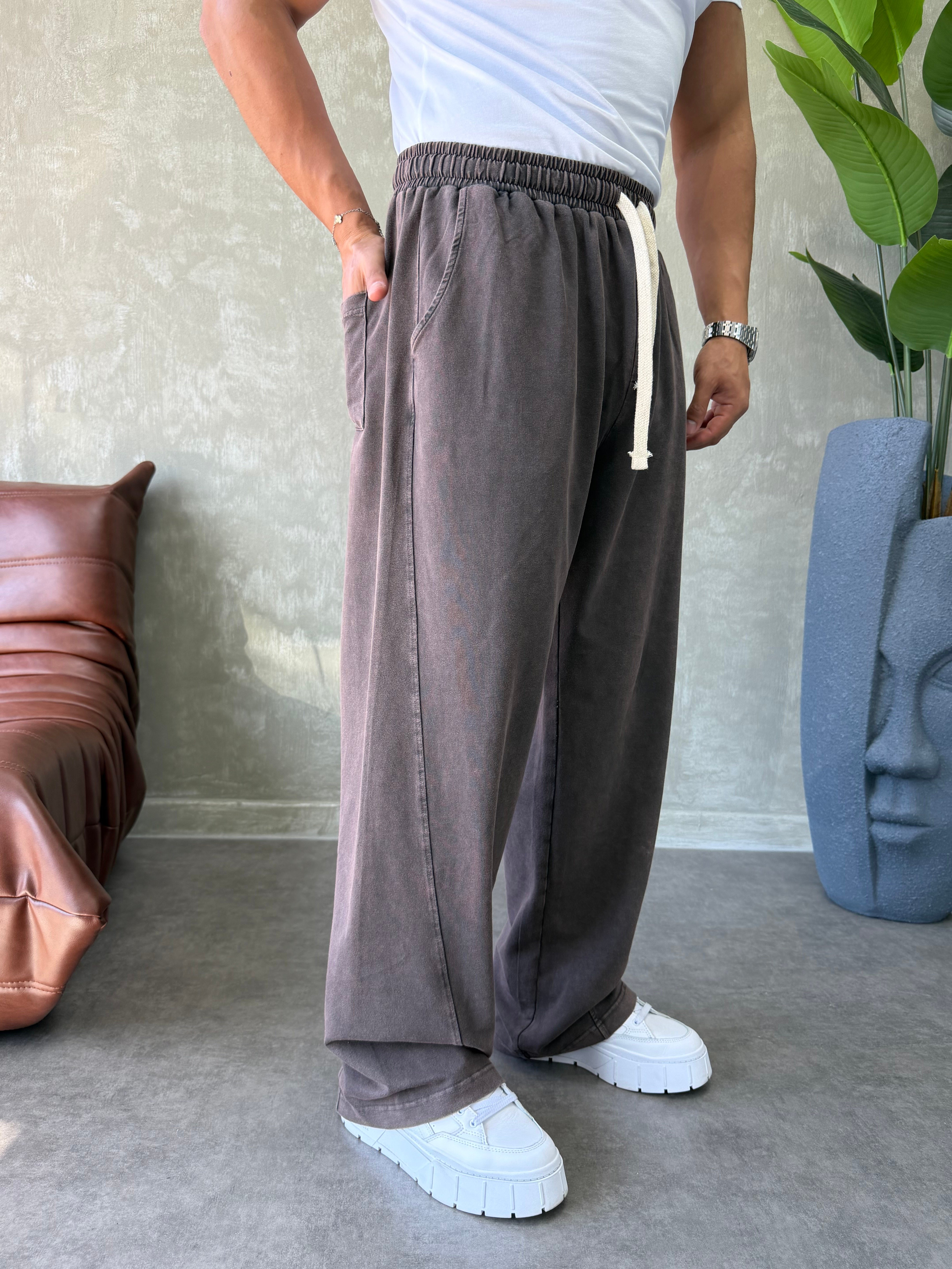 YIKAMALI BAGGY EŞOFMAN ALTI KAHVERENGİ