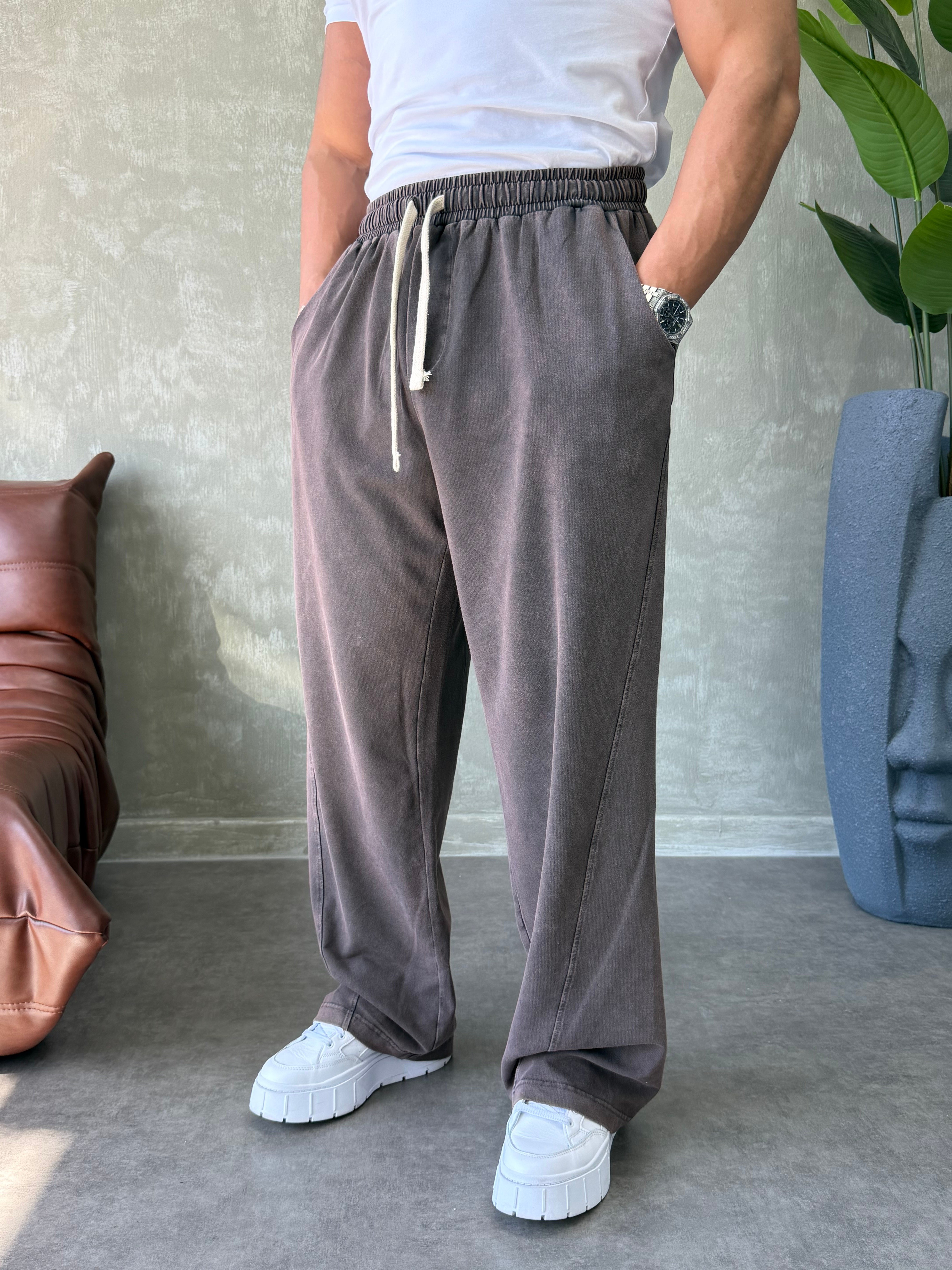 YIKAMALI BAGGY EŞOFMAN ALTI KAHVERENGİ