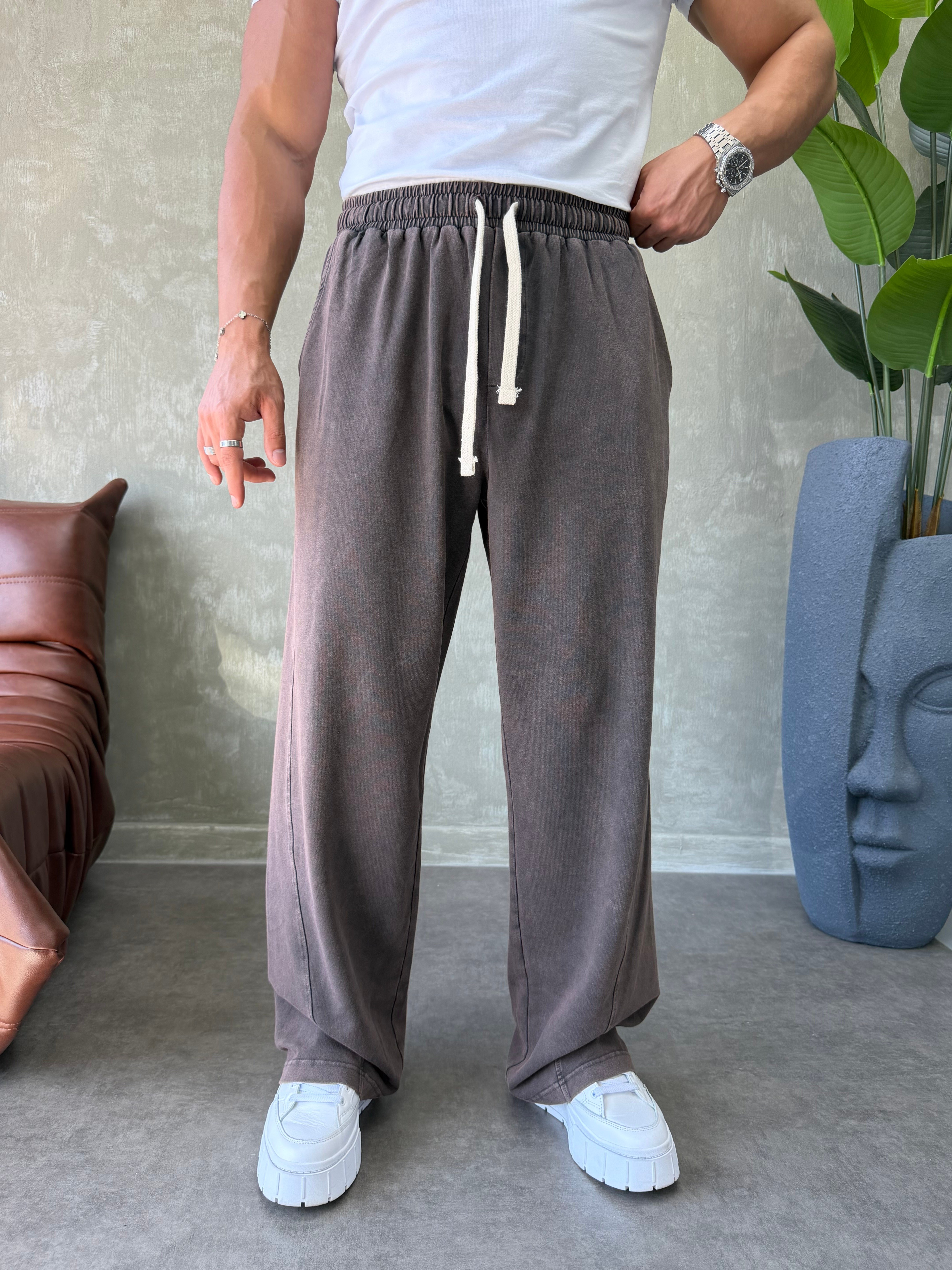 YIKAMALI BAGGY EŞOFMAN ALTI KAHVERENGİ