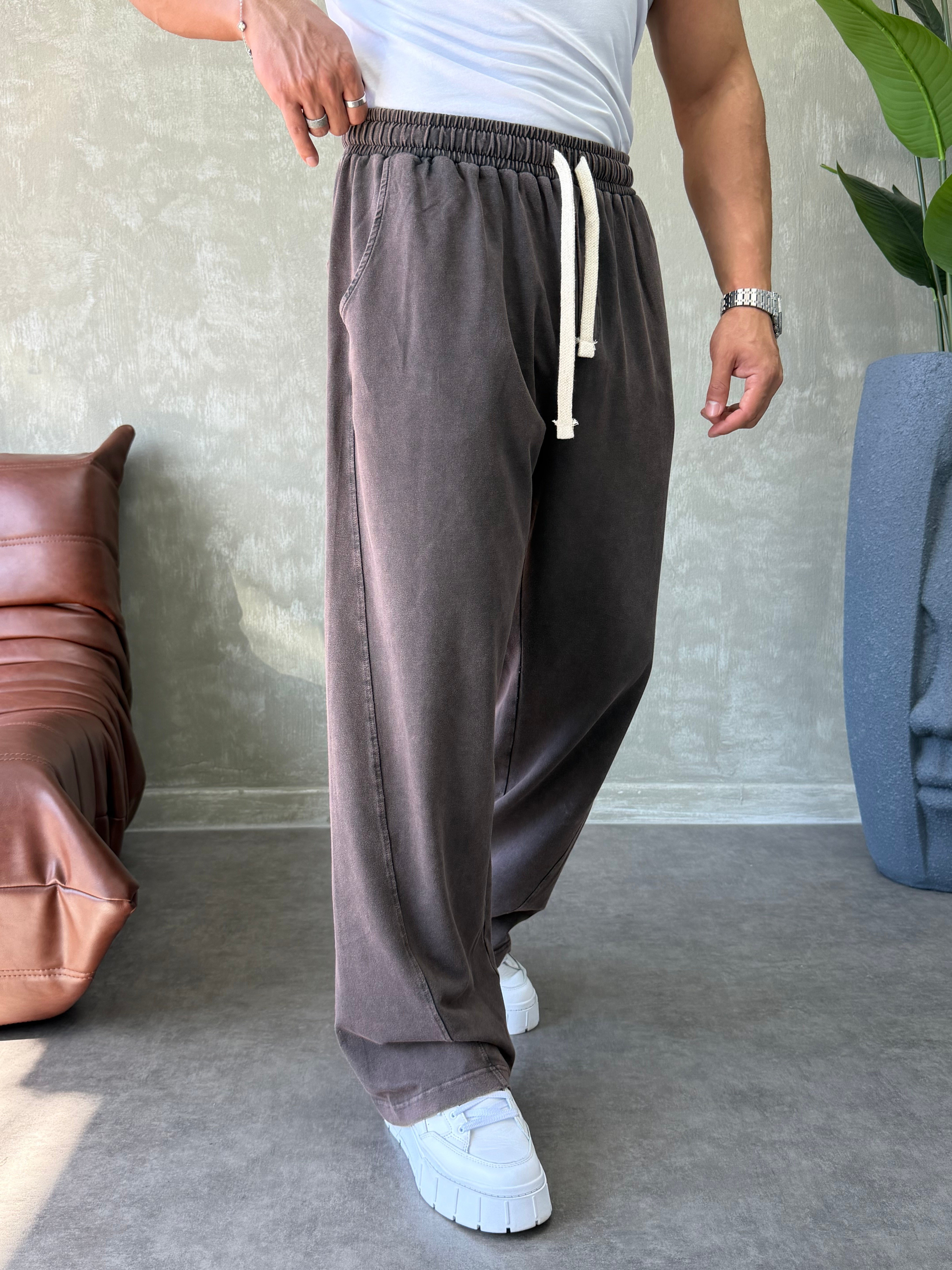 YIKAMALI BAGGY EŞOFMAN ALTI KAHVERENGİ
