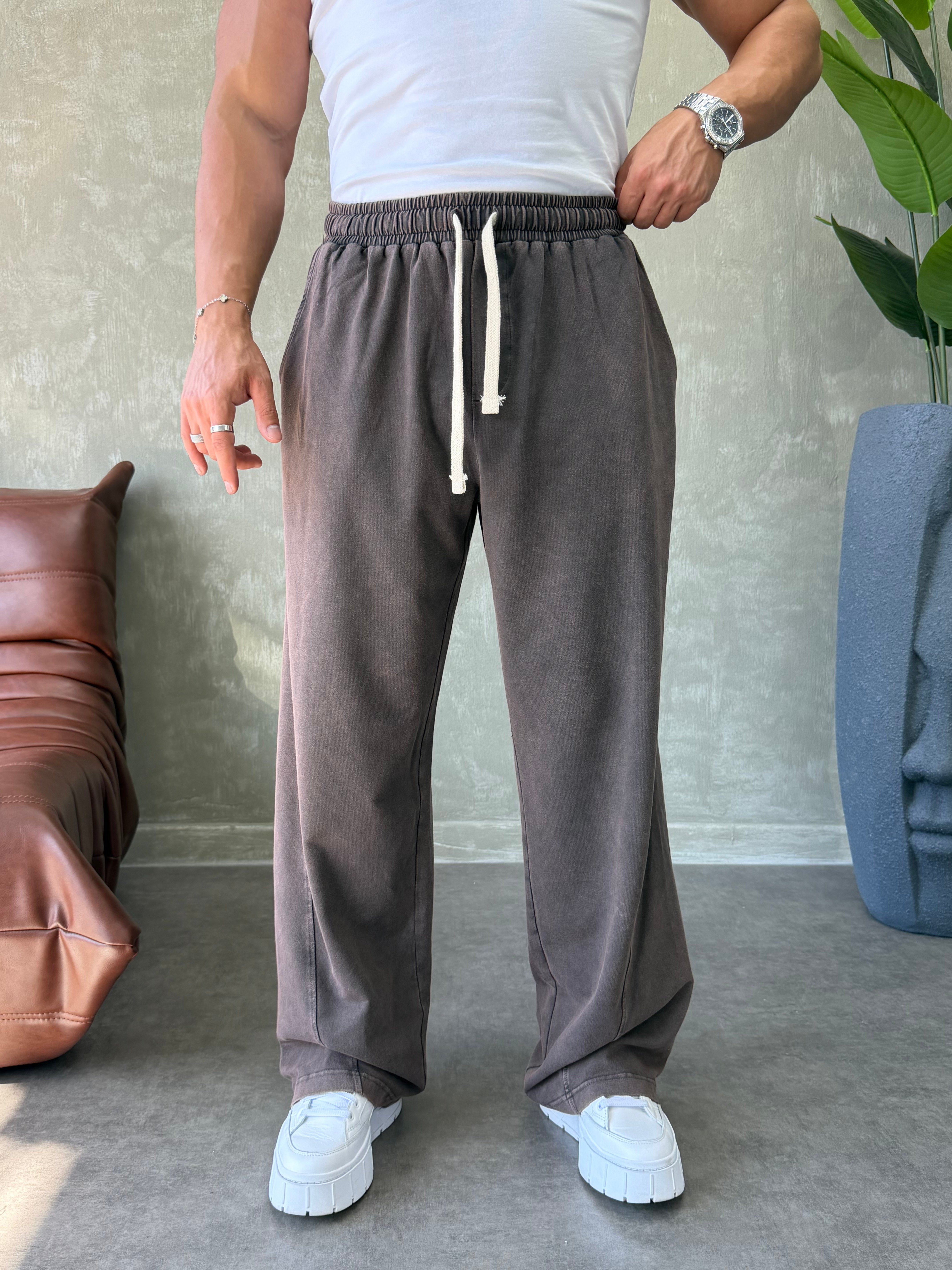 YIKAMALI BAGGY EŞOFMAN ALTI KAHVERENGİ