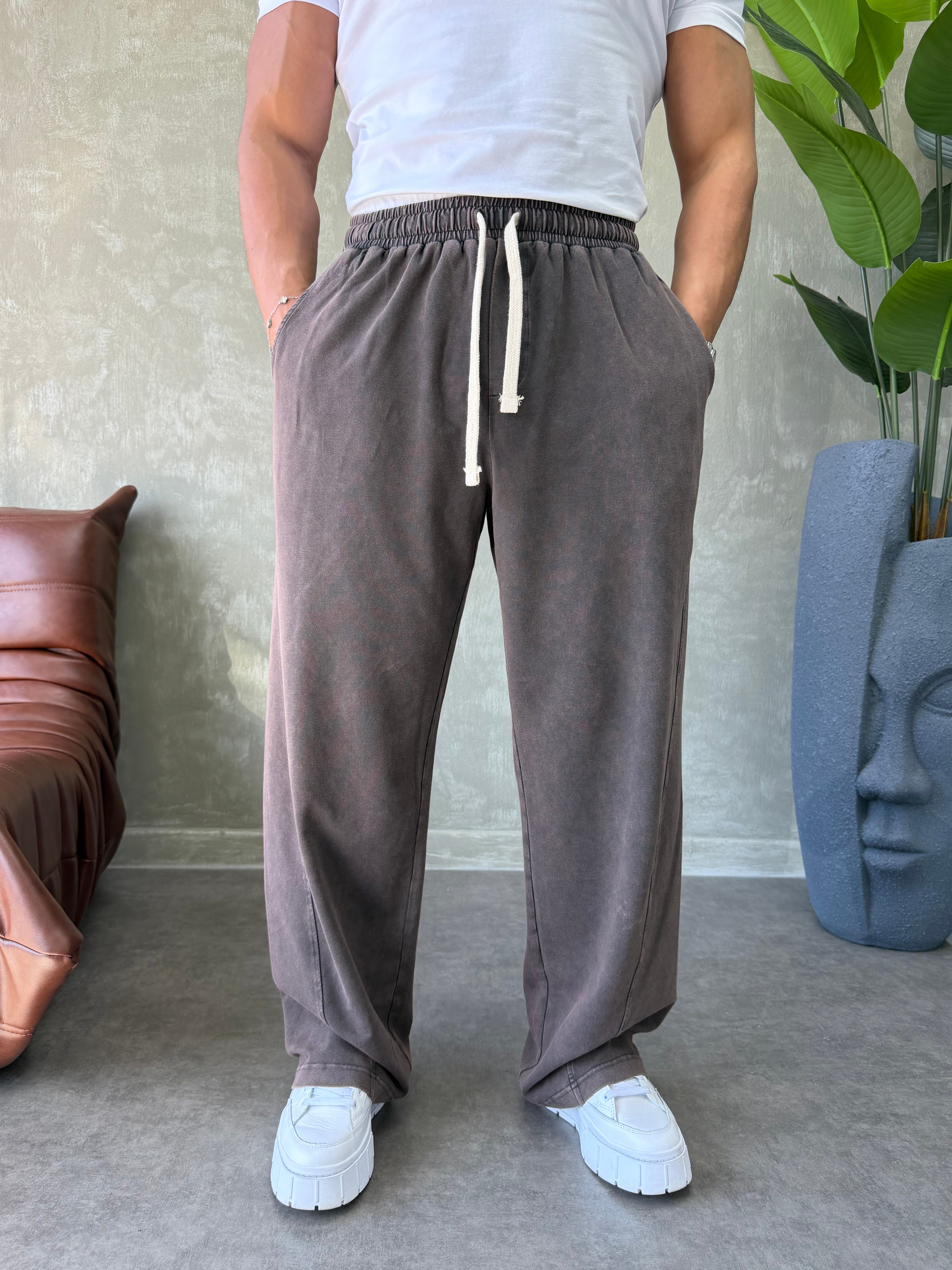 YIKAMALI BAGGY EŞOFMAN ALTI KAHVERENGİ