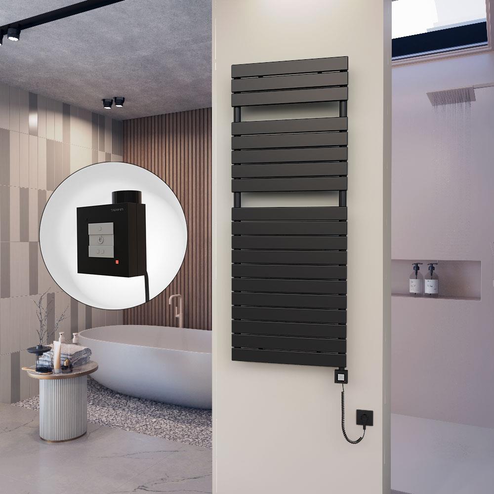10H Elektrikli Havlupan 600x1550 Mat Siyah Ktx1 1000 Watt Spiral Kablolu