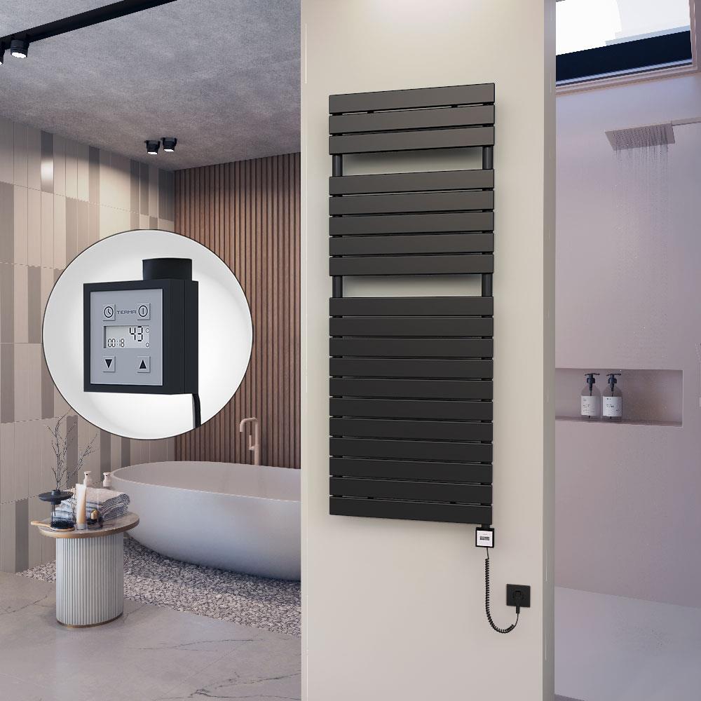 10H Elektrikli Havlupan 600x1550 Mat Siyah Ktx3 1000 Watt Spiral Kablolu