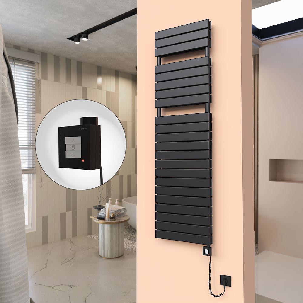 20H Elektrikli Havlupan 500x1772 Mat Siyah Ktx1 1000 Watt Spiral Kablolu