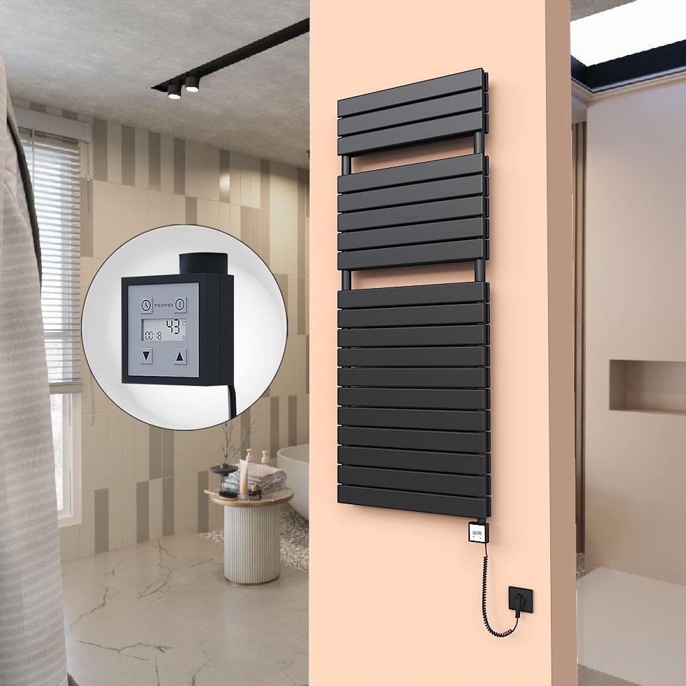 20H Elektrikli Havlupan 600x1550 Mat Siyah Ktx3 1000 Watt Spiral Kablolu