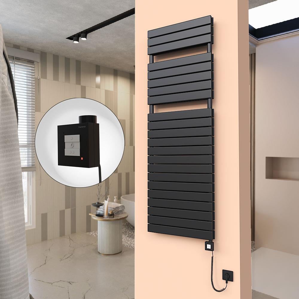 20H Elektrikli Havlupan 600x1772 Mat Siyah Ktx1 1000 Watt Spiral Kablolu